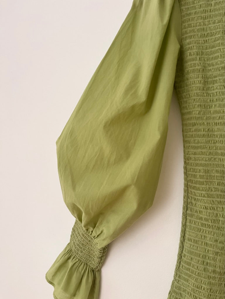 Maggie Marilyn Shirred Maxi Dress in Green.