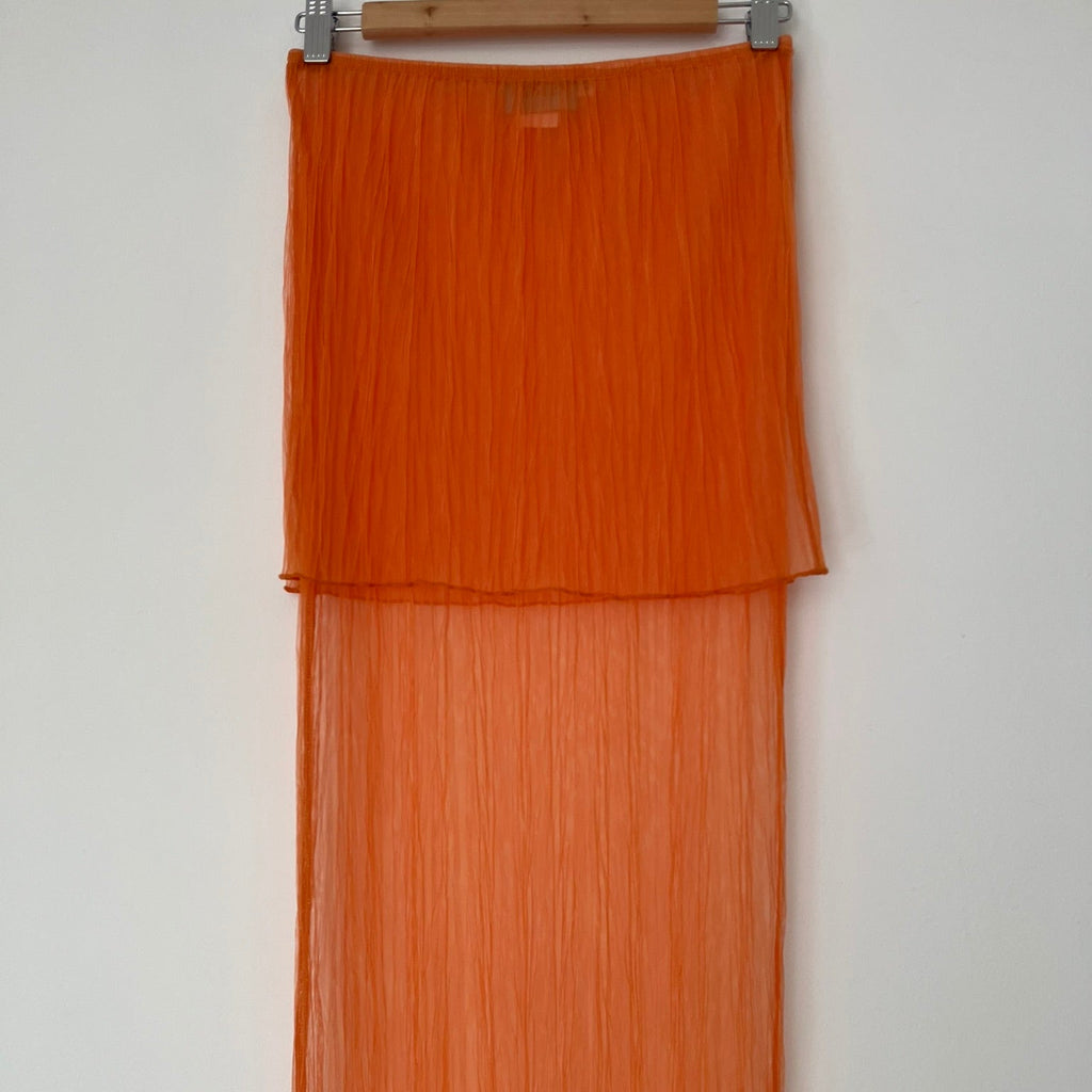 Sister Studios Sheer Tiered Maxi Skirt in Orange.
