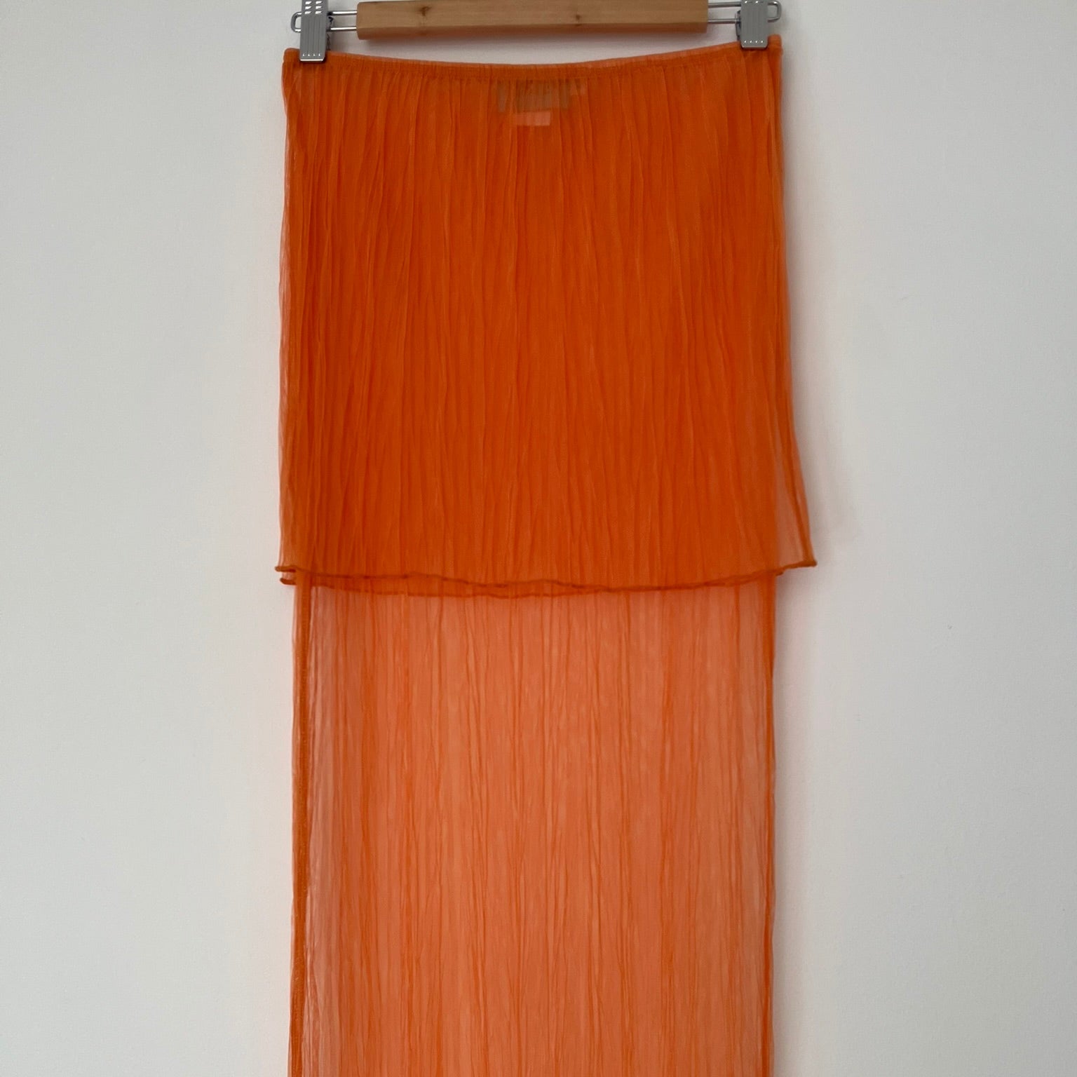 Sister Studios Sheer Tiered Maxi Skirt in Orange.