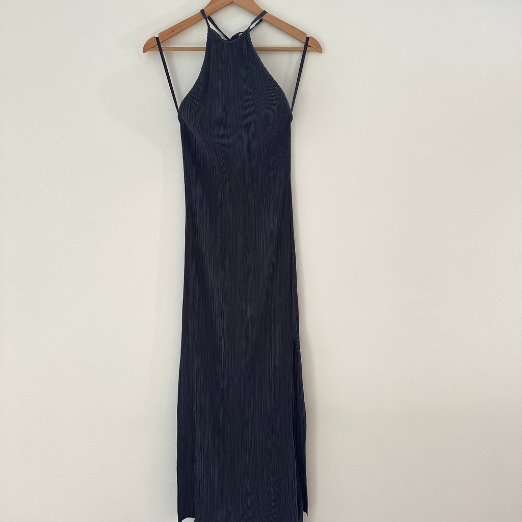 St Agni BNWT Pleated Halter Dress in Charcoal.