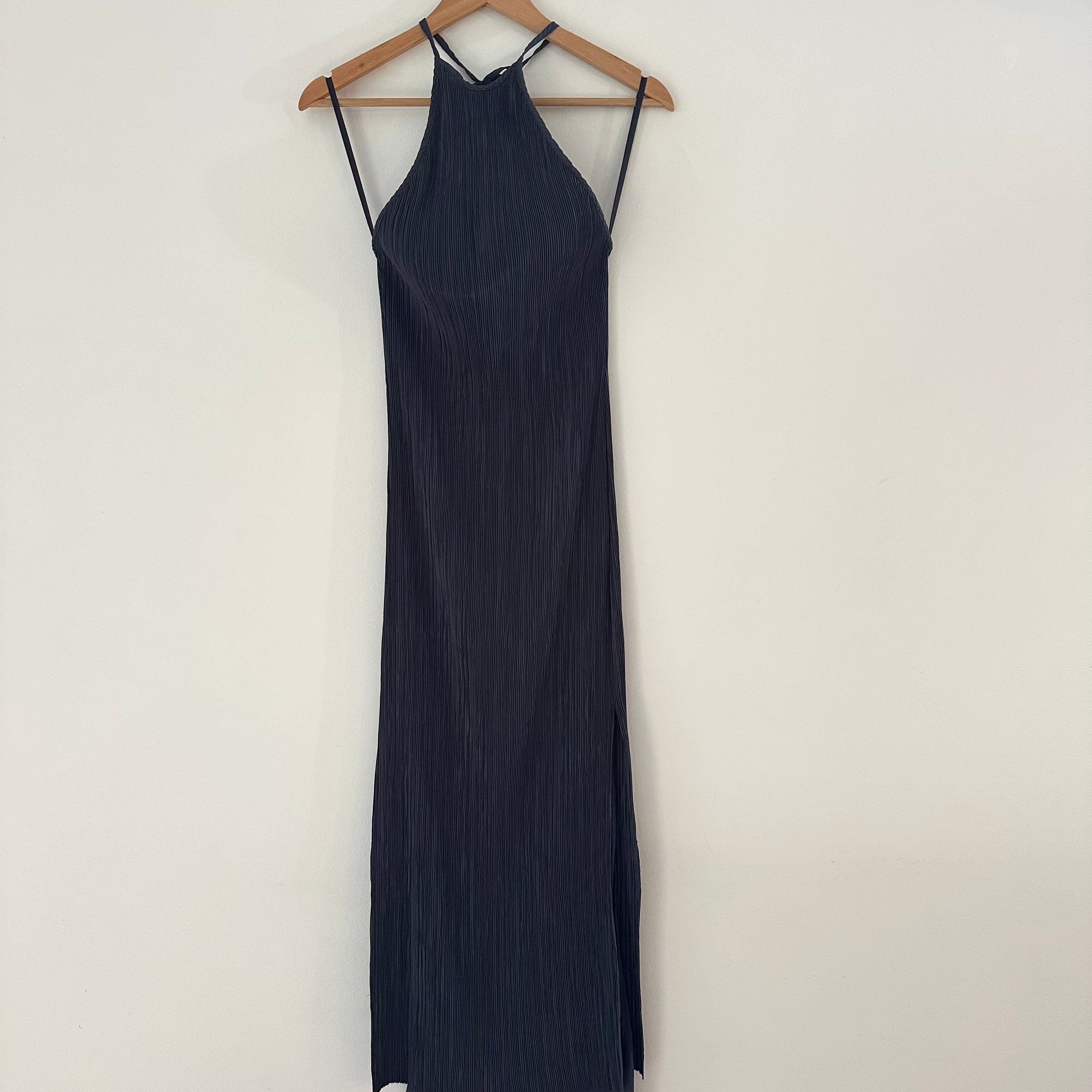 St Agni BNWT Pleated Halter Dress in Charcoal.