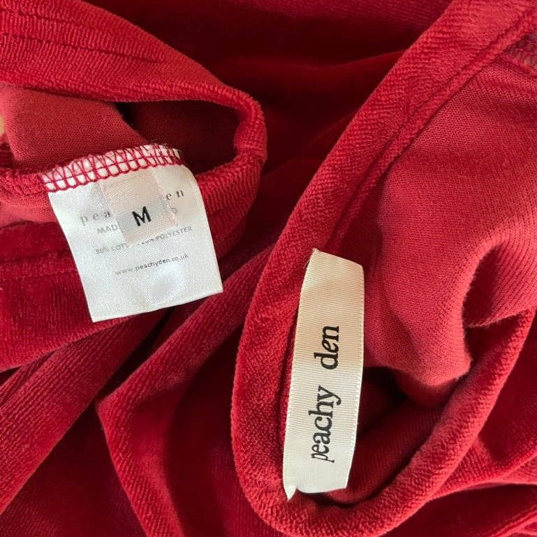 Peachy Den CELESTE Velour Cardigan in Scarlet.