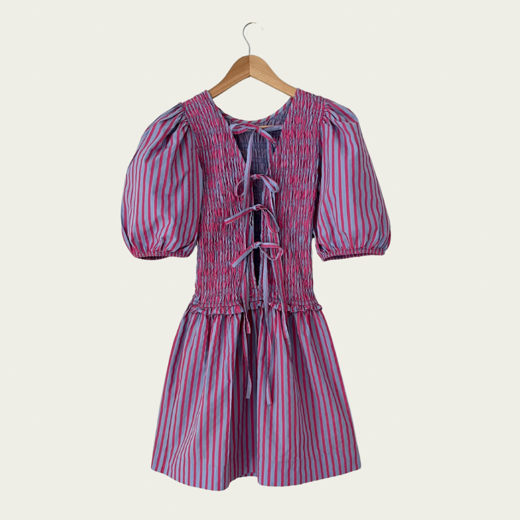 Damson Madder BLUEBELLE Shirred Mini Dress Size 8.