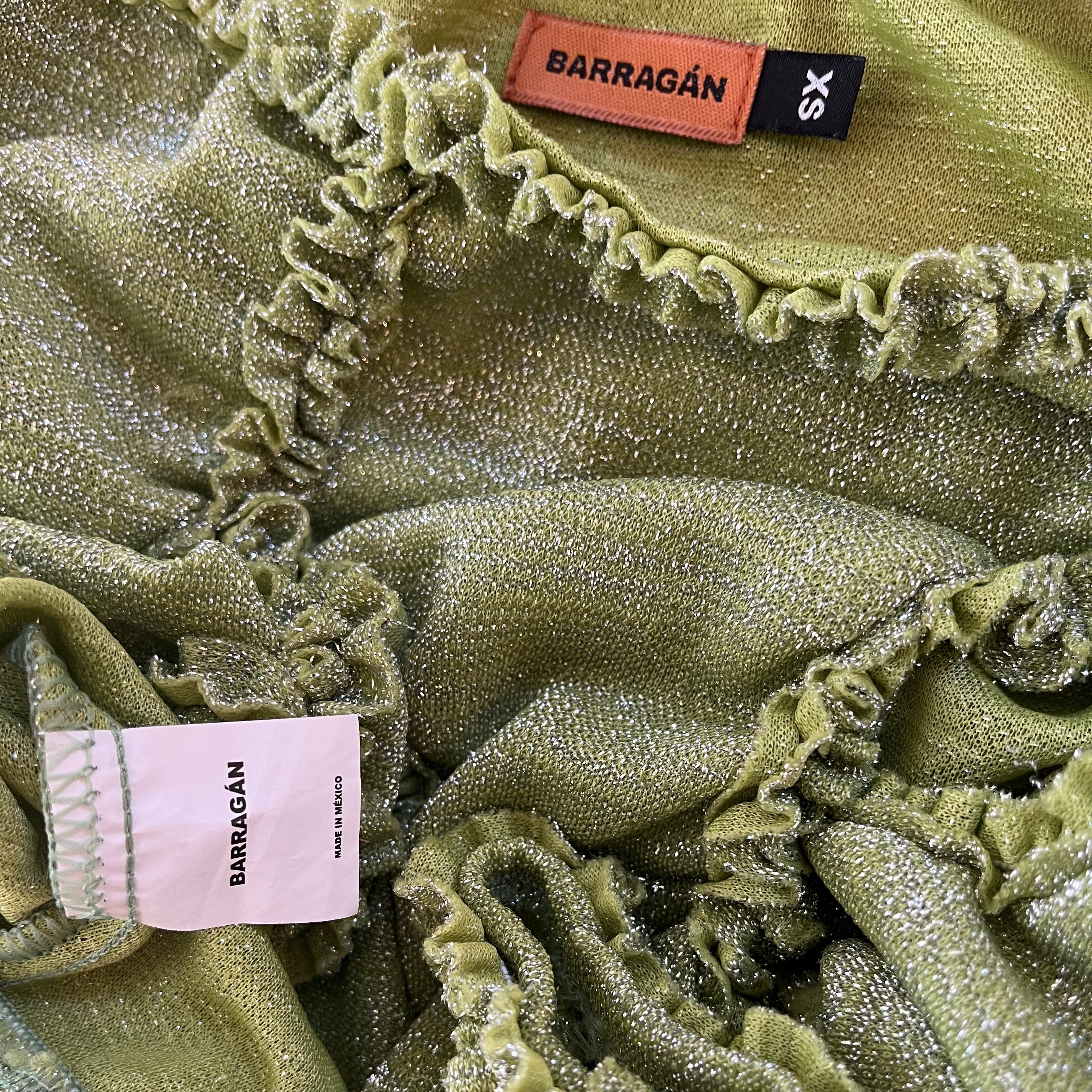 Barragán XOCHI Ruffle Center Hole Shirt in Metalic Green.