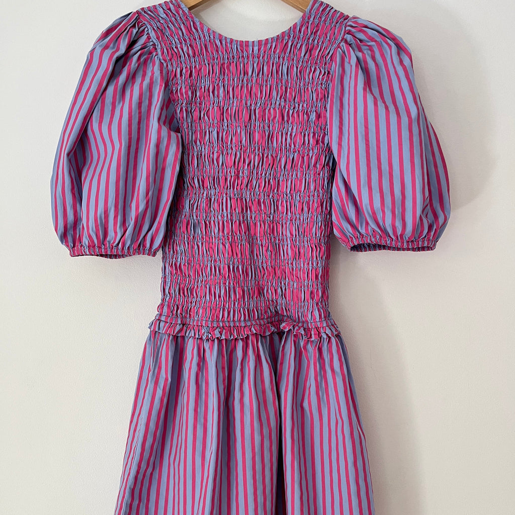 Damson Madder BLUEBELLE Shirred Mini Dress Size 8.