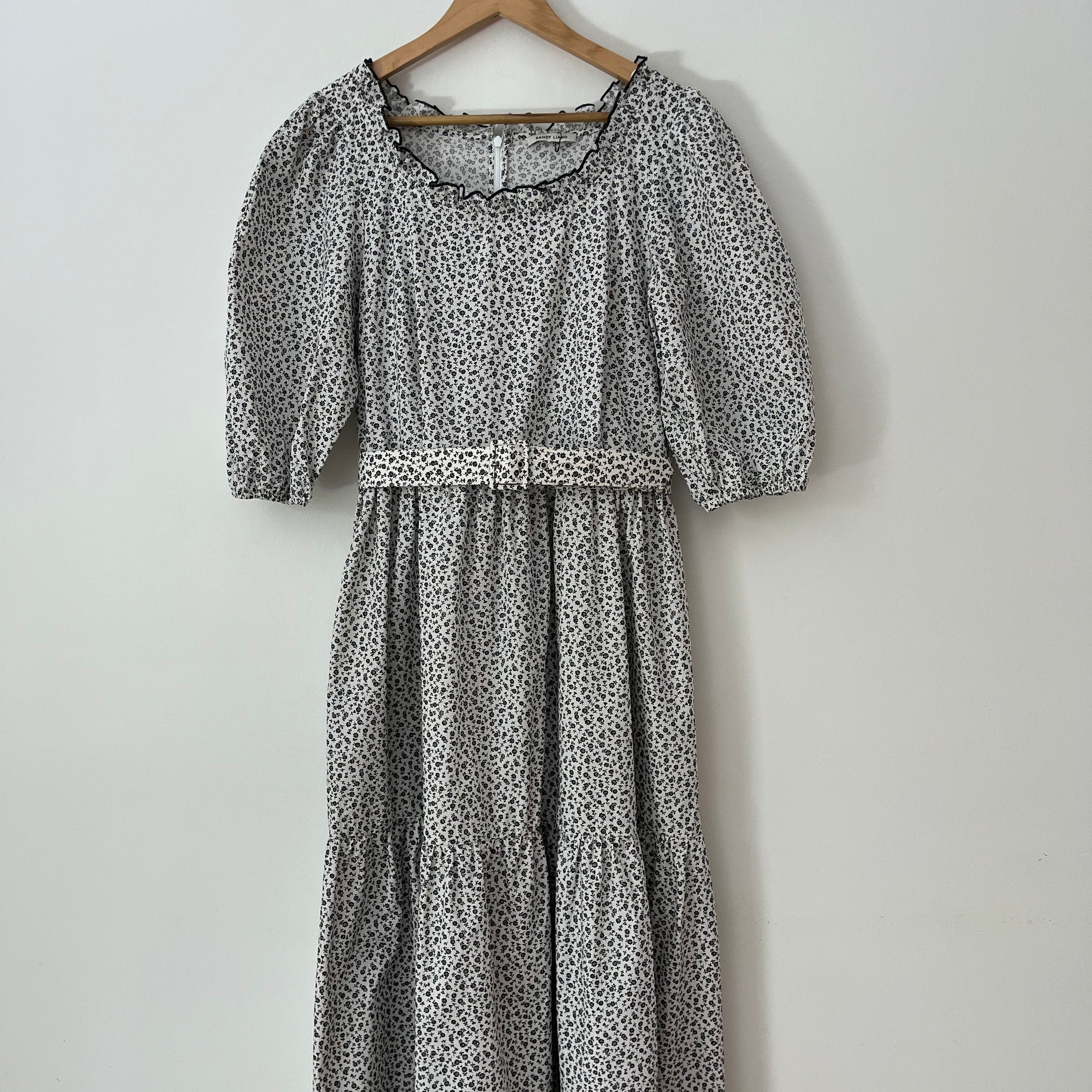 Sandy Liang SEEDS Midi Dress in Floral White.