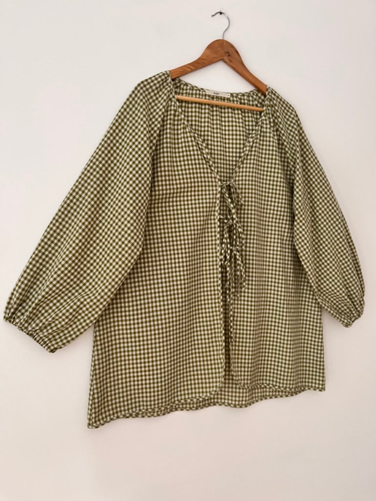 Ruby NZ Tie Front Gingham Top in Green.