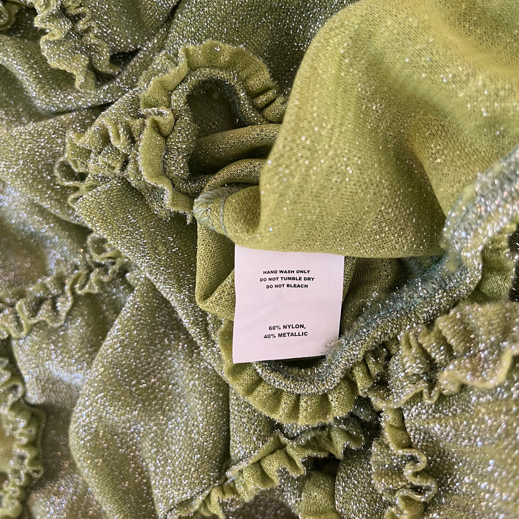 Barragán XOCHI Ruffle Center Hole Shirt in Metalic Green.