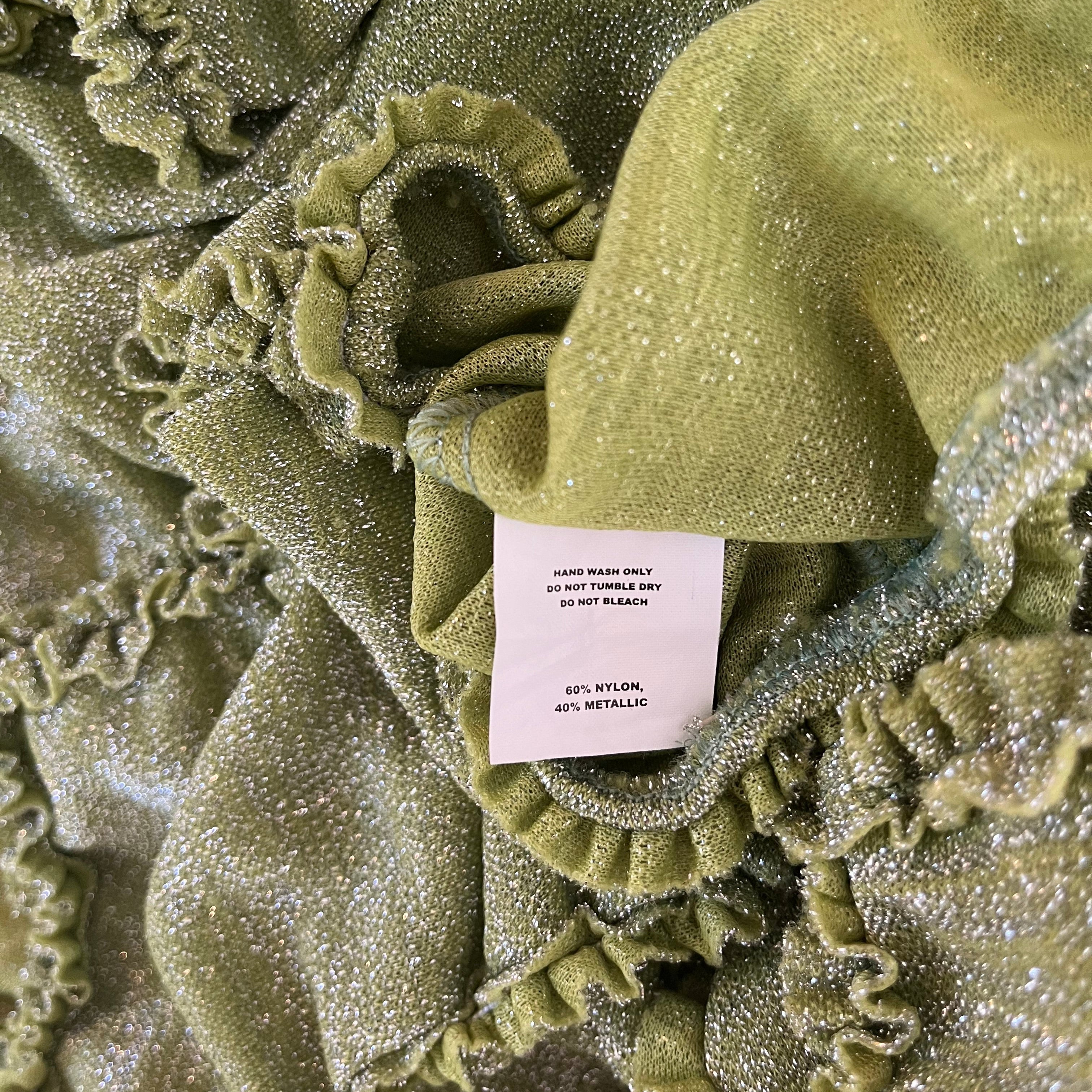 Barragán XOCHI Ruffle Center Hole Shirt in Metalic Green.