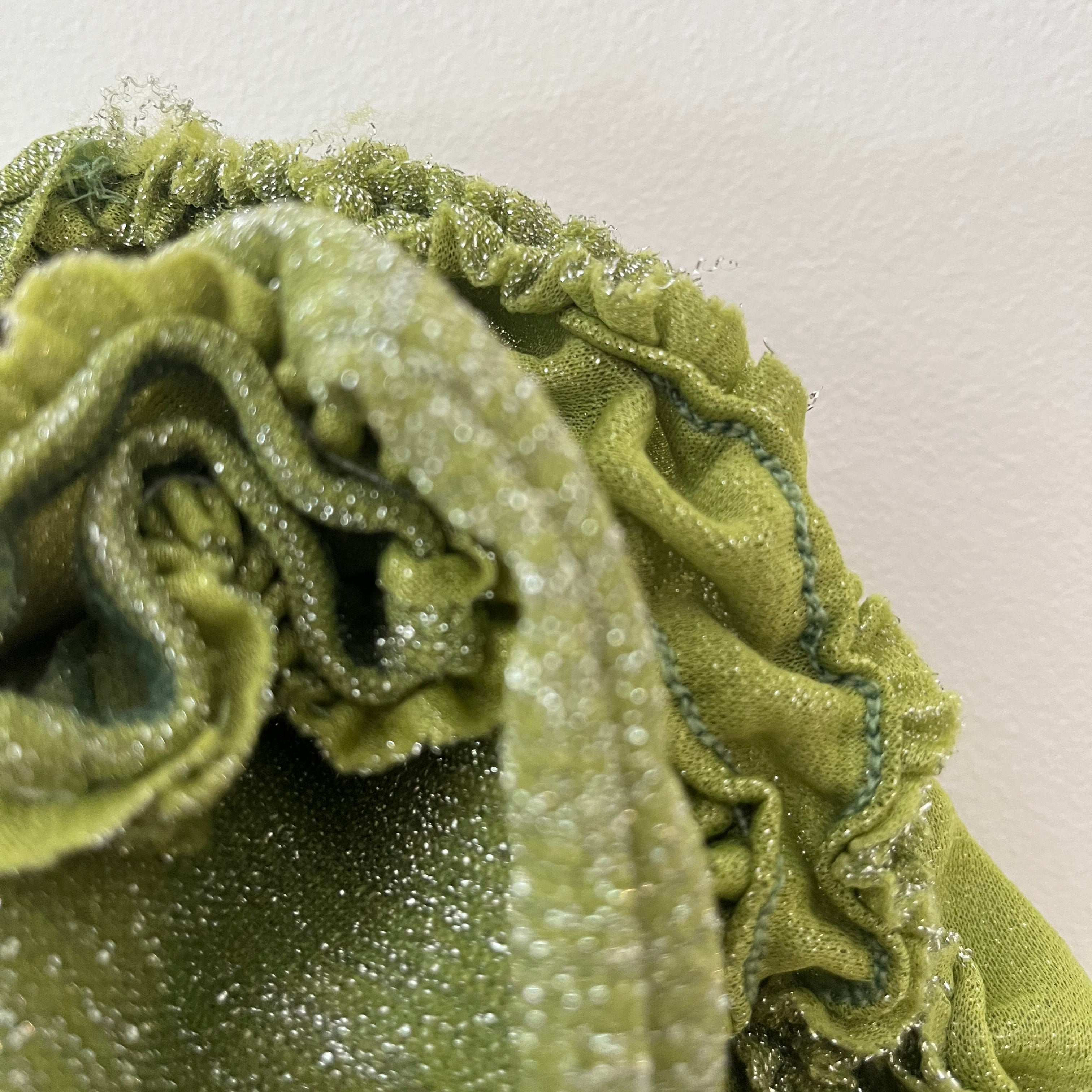 Barragán XOCHI Ruffle Center Hole Shirt in Metalic Green.