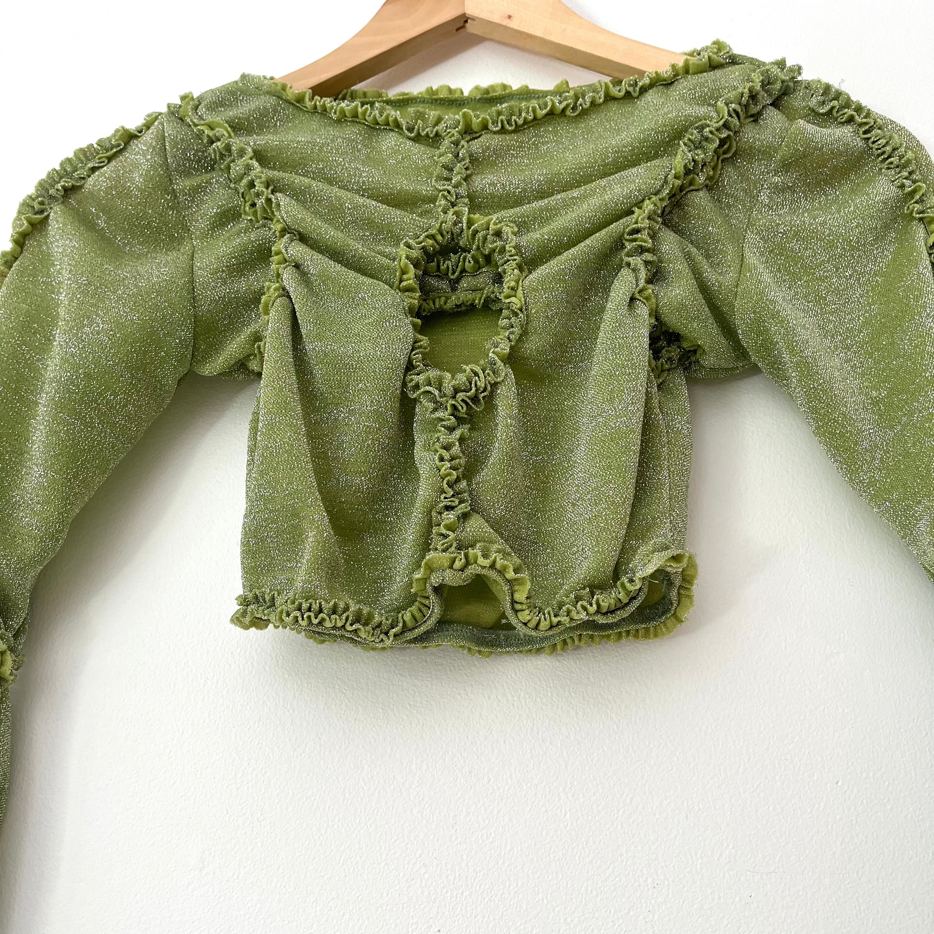Barragán XOCHI Ruffle Center Hole Shirt in Metalic Green.