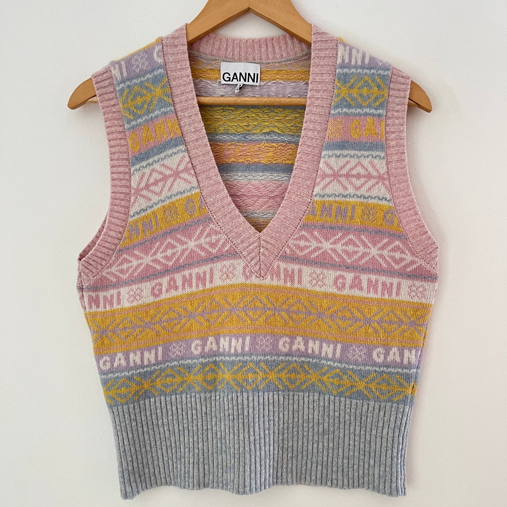 Ganni V Neck Logo Vest Size S.