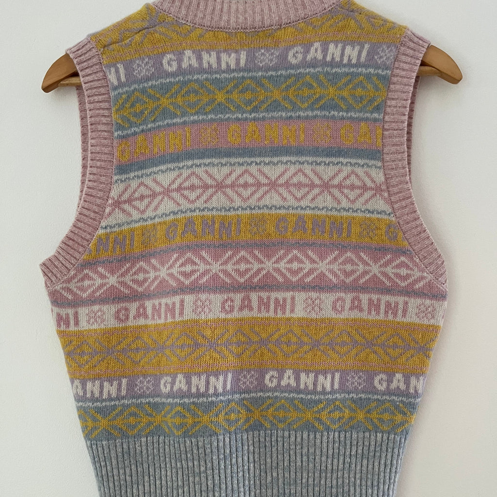 Ganni V Neck Logo Vest Size S.