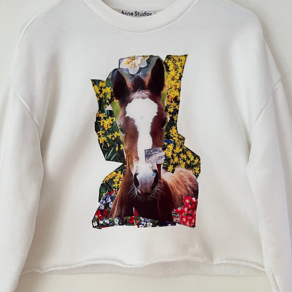 Acne Studios Digital Print Sweatshirt In Optic White Size XS.