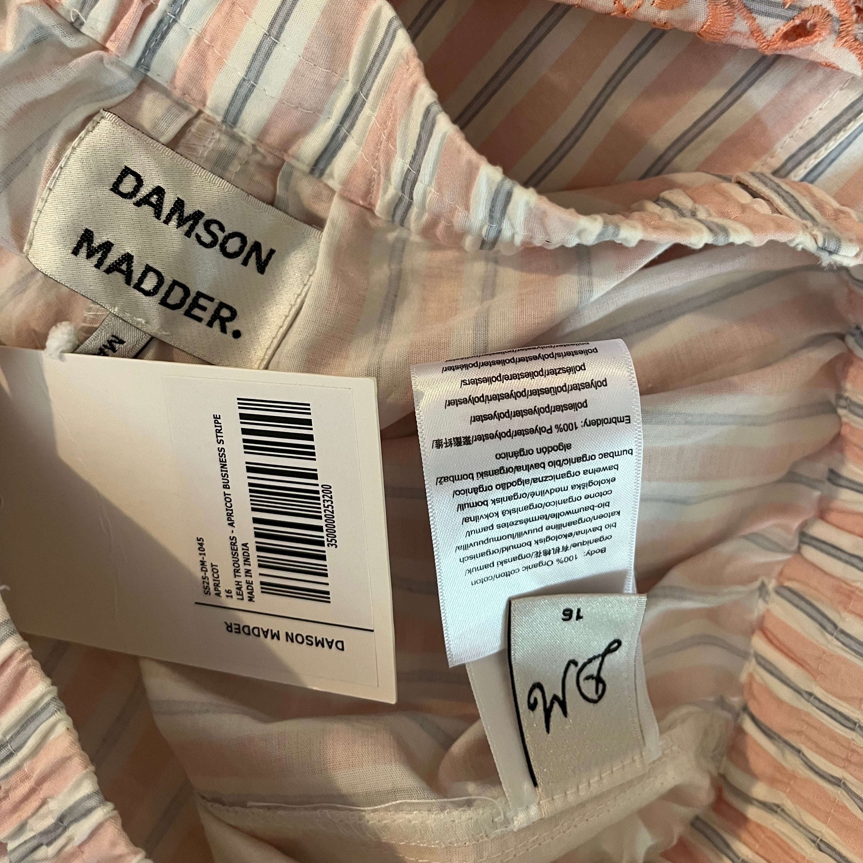 Damson Madder BNWT LEAH Trousers in Apricot Business Stripe Size 16.