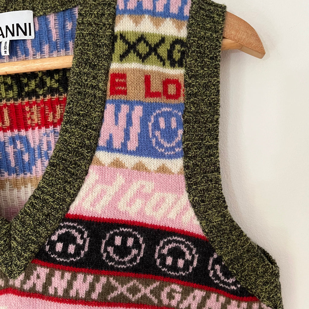 Ganni V Neck Vest in Multi Size S.