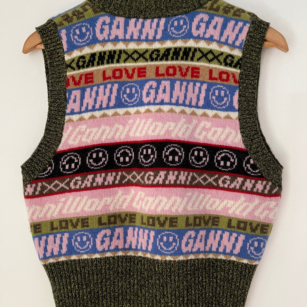 Ganni V Neck Vest in Multi Size S.