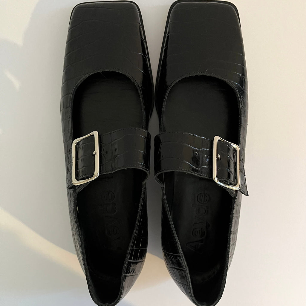 Aeyde SUNNY Croc-effect Mary Jane Ballet Flats Size 37.5/AU6.5.