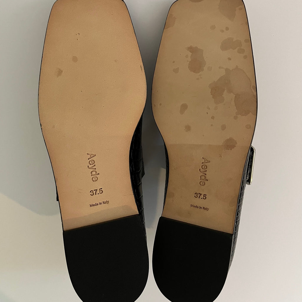 Aeyde SUNNY Croc-effect Mary Jane Ballet Flats Size 37.5/AU6.5.