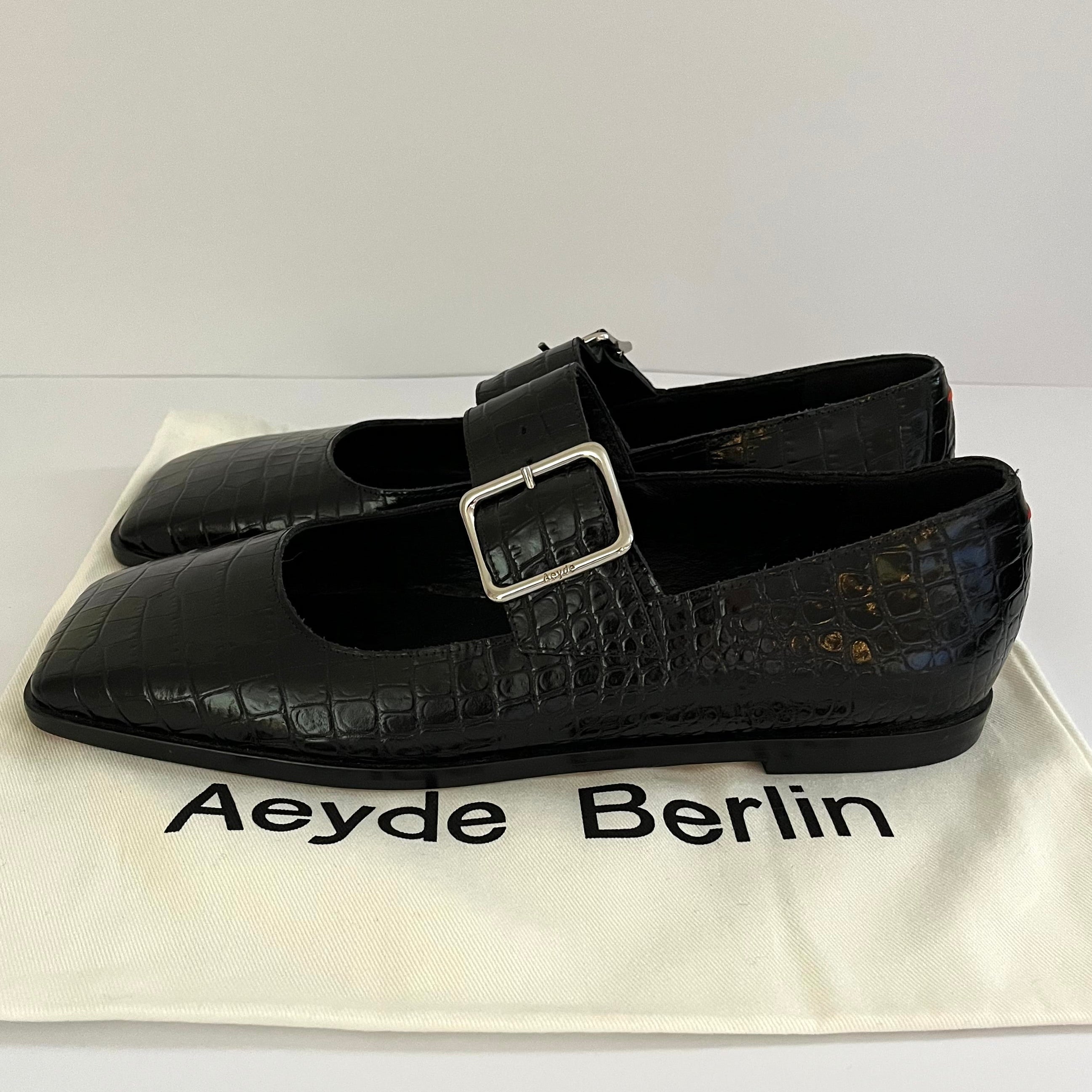 Aeyde SUNNY Croc-effect Mary Jane Ballet Flats Size 37.5/AU6.5.