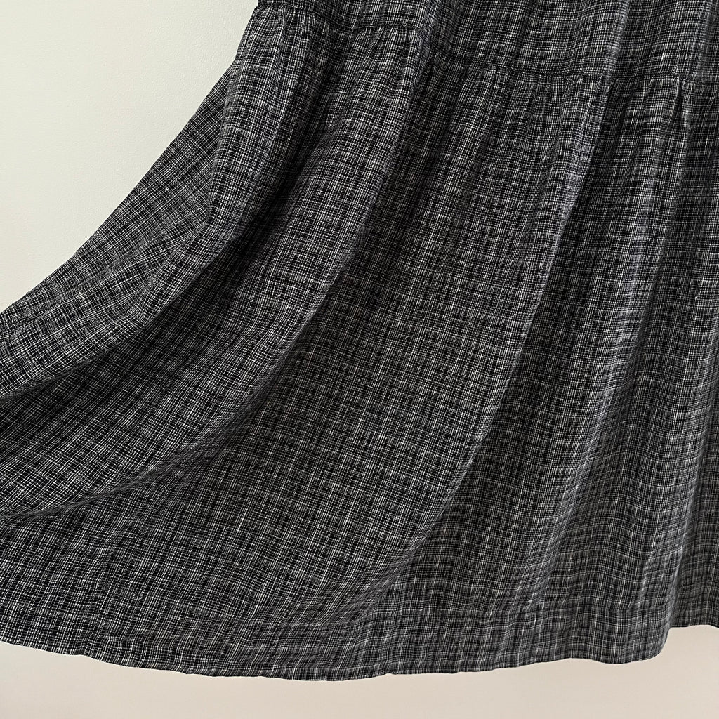 Toast ASAWA Tiered Check Linen Midi Dress in Charcoal.
