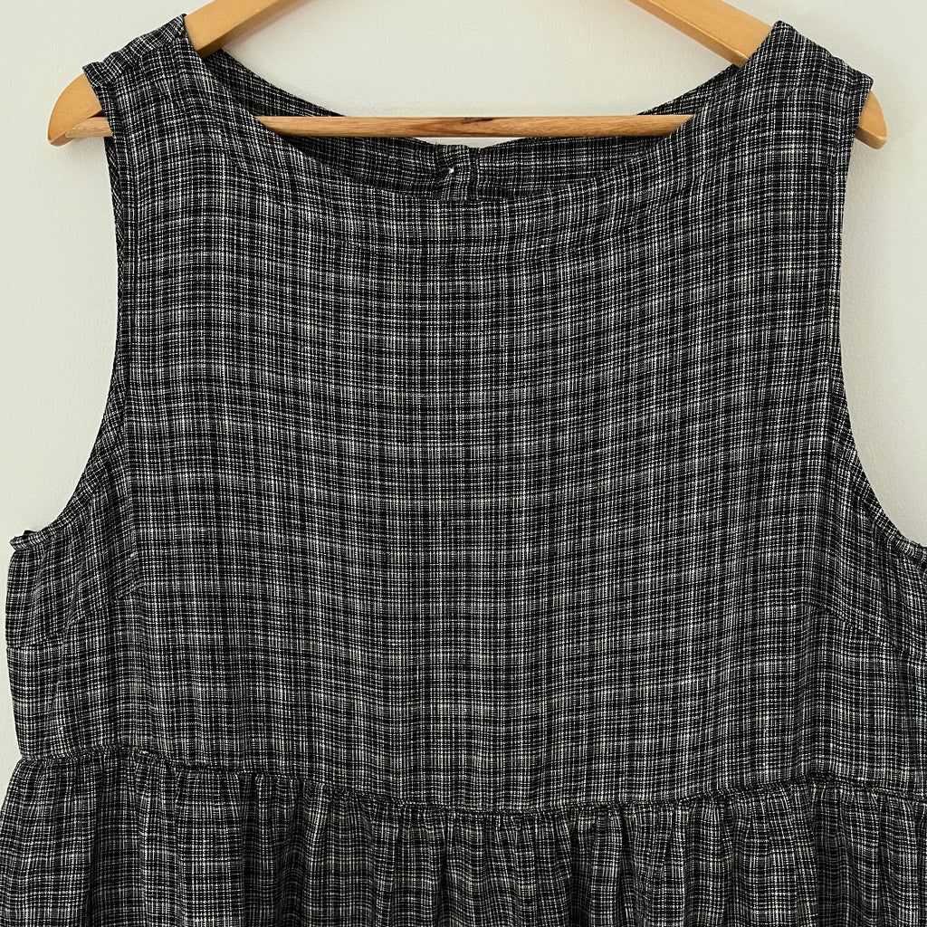 Toast ASAWA Tiered Check Linen Midi Dress in Charcoal.