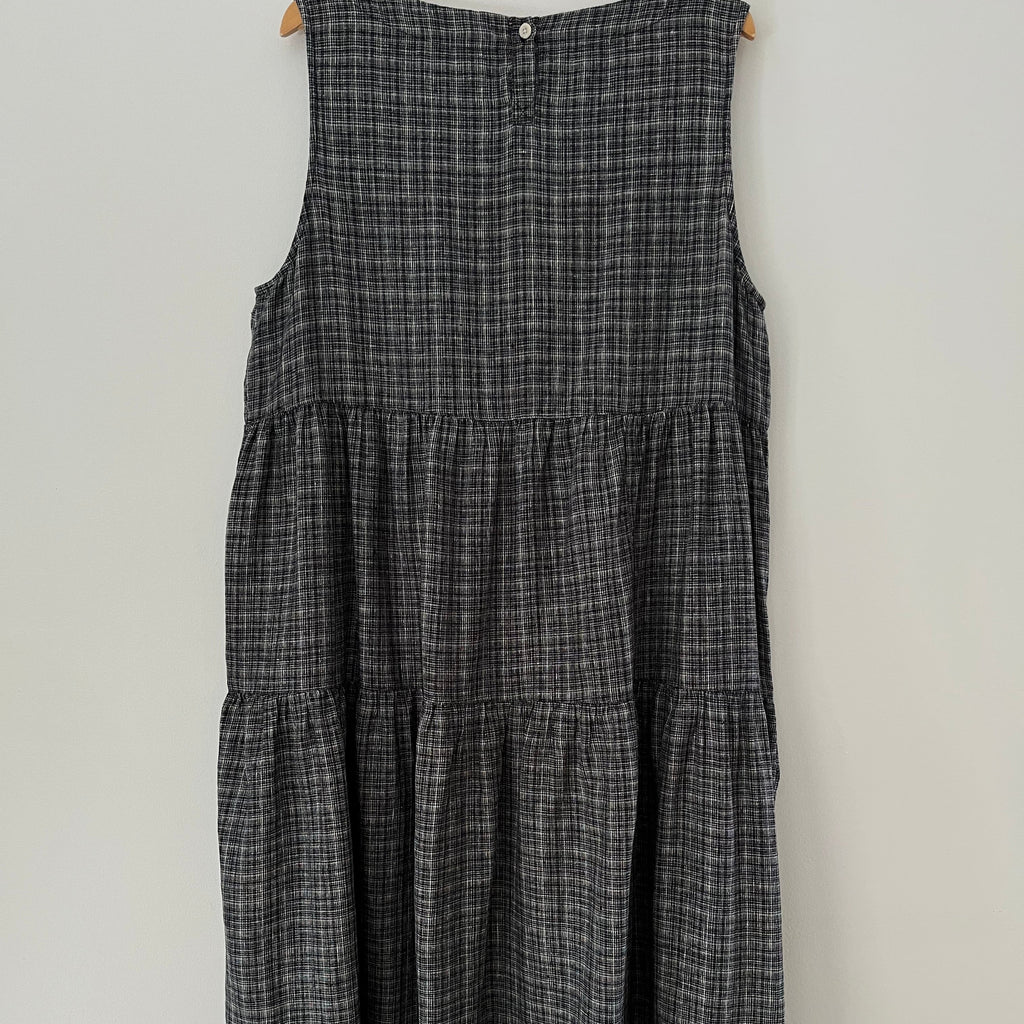 Toast ASAWA Tiered Check Linen Midi Dress in Charcoal.