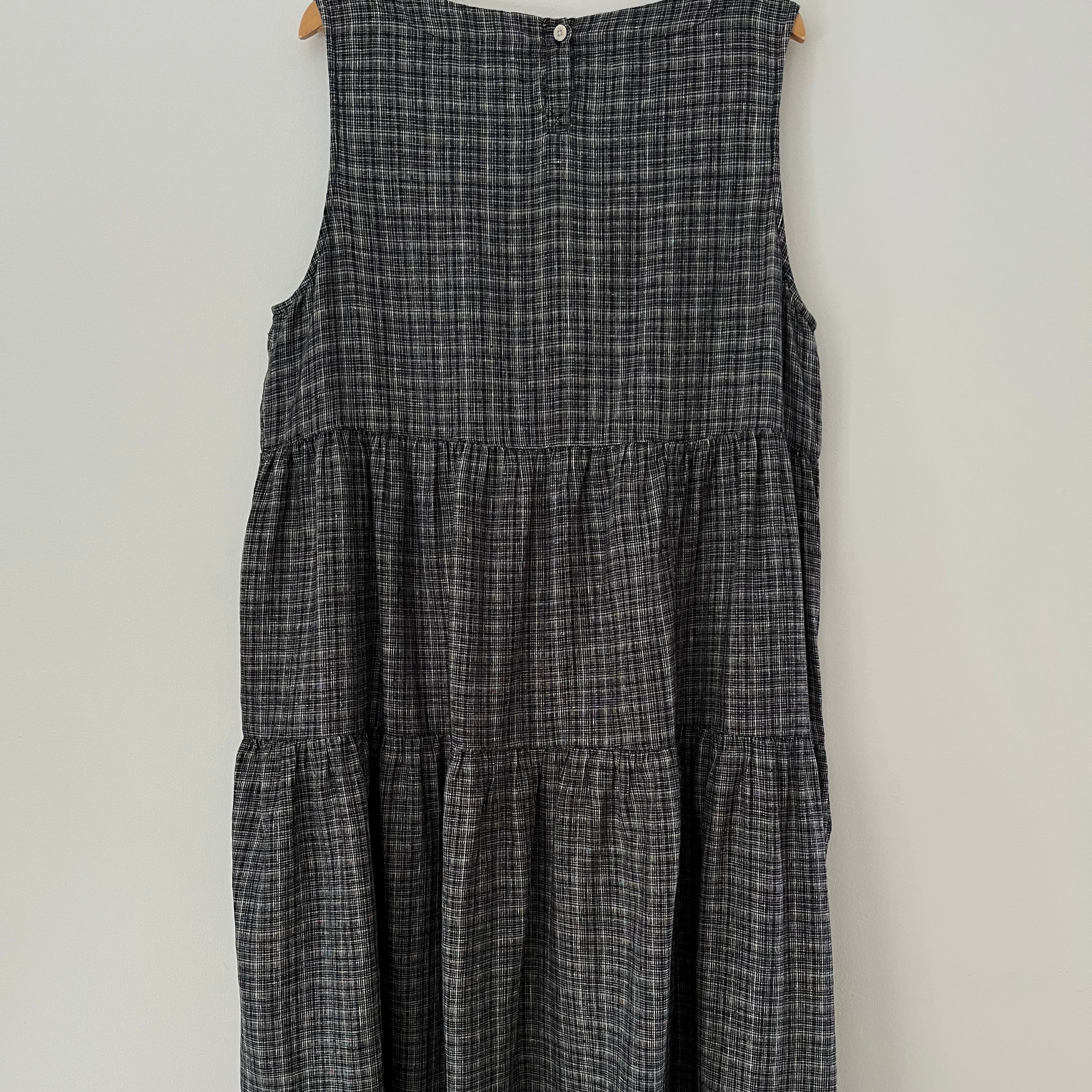 Toast ASAWA Tiered Check Linen Midi Dress in Charcoal.