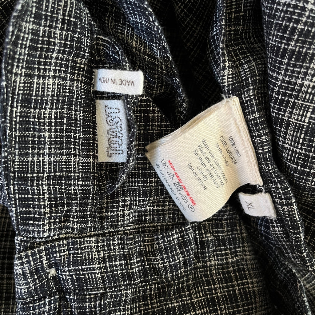 Toast ASAWA Tiered Check Linen Midi Dress in Charcoal.