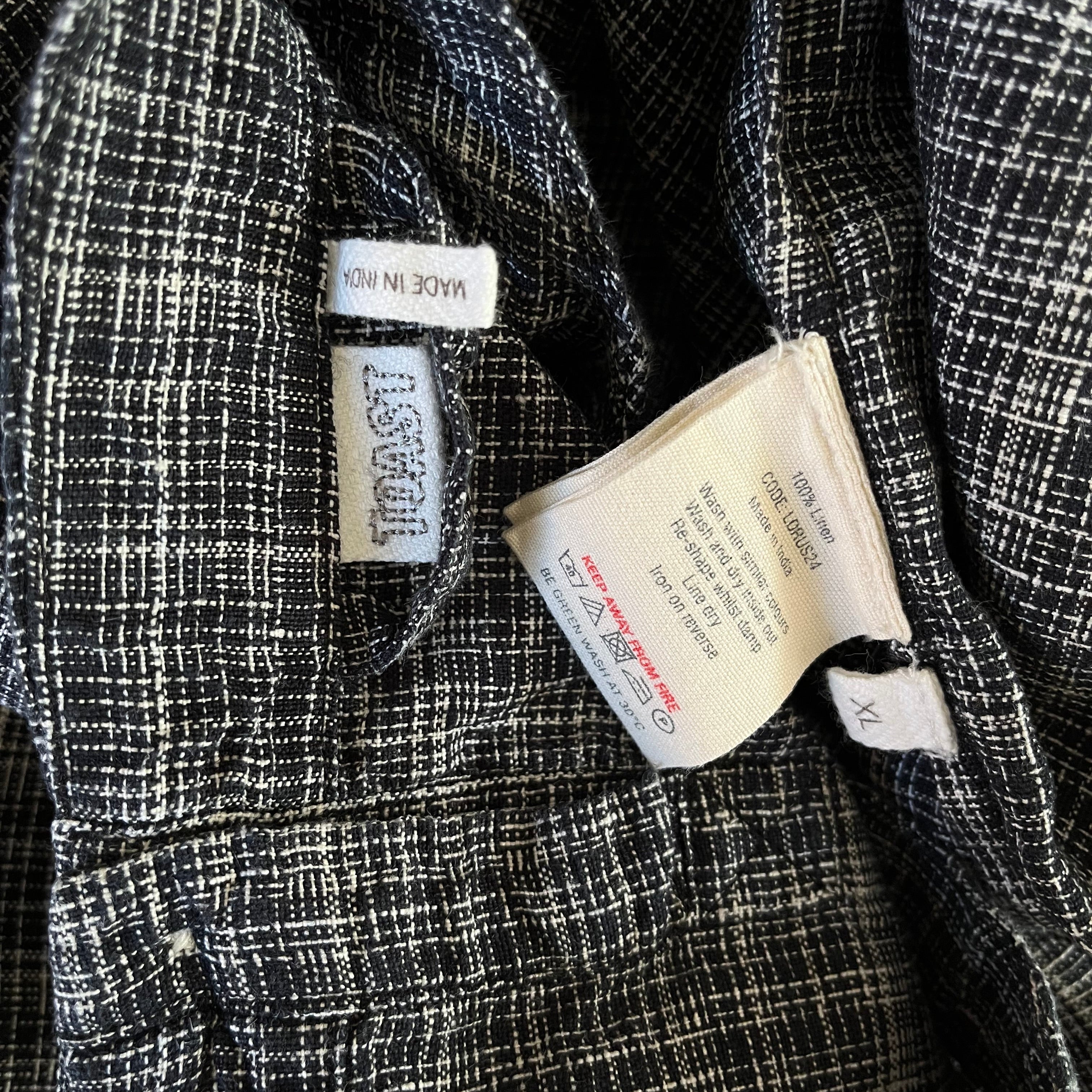 Toast ASAWA Tiered Check Linen Midi Dress in Charcoal.