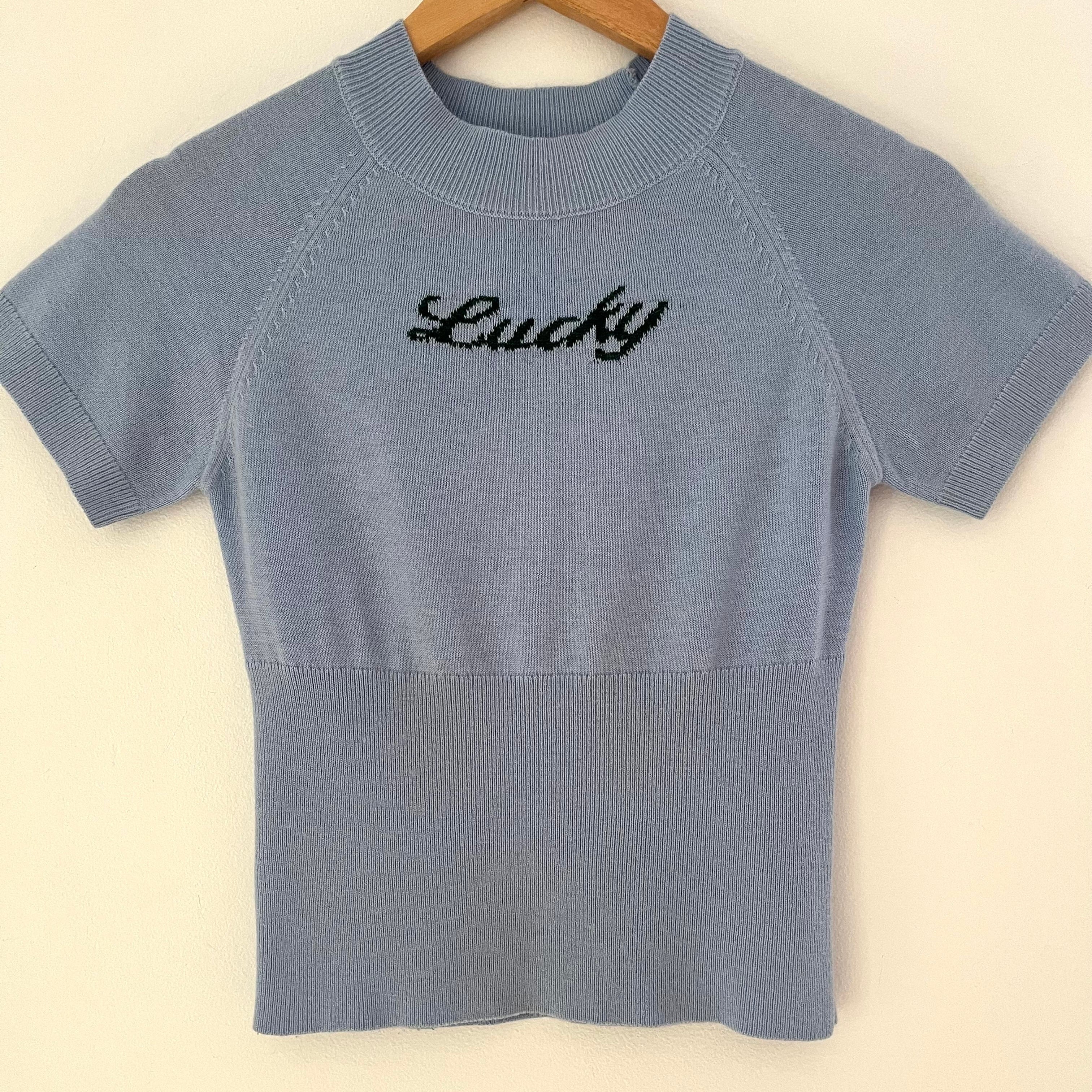 Little Yarn LUCKY Knit Top in Blue.
