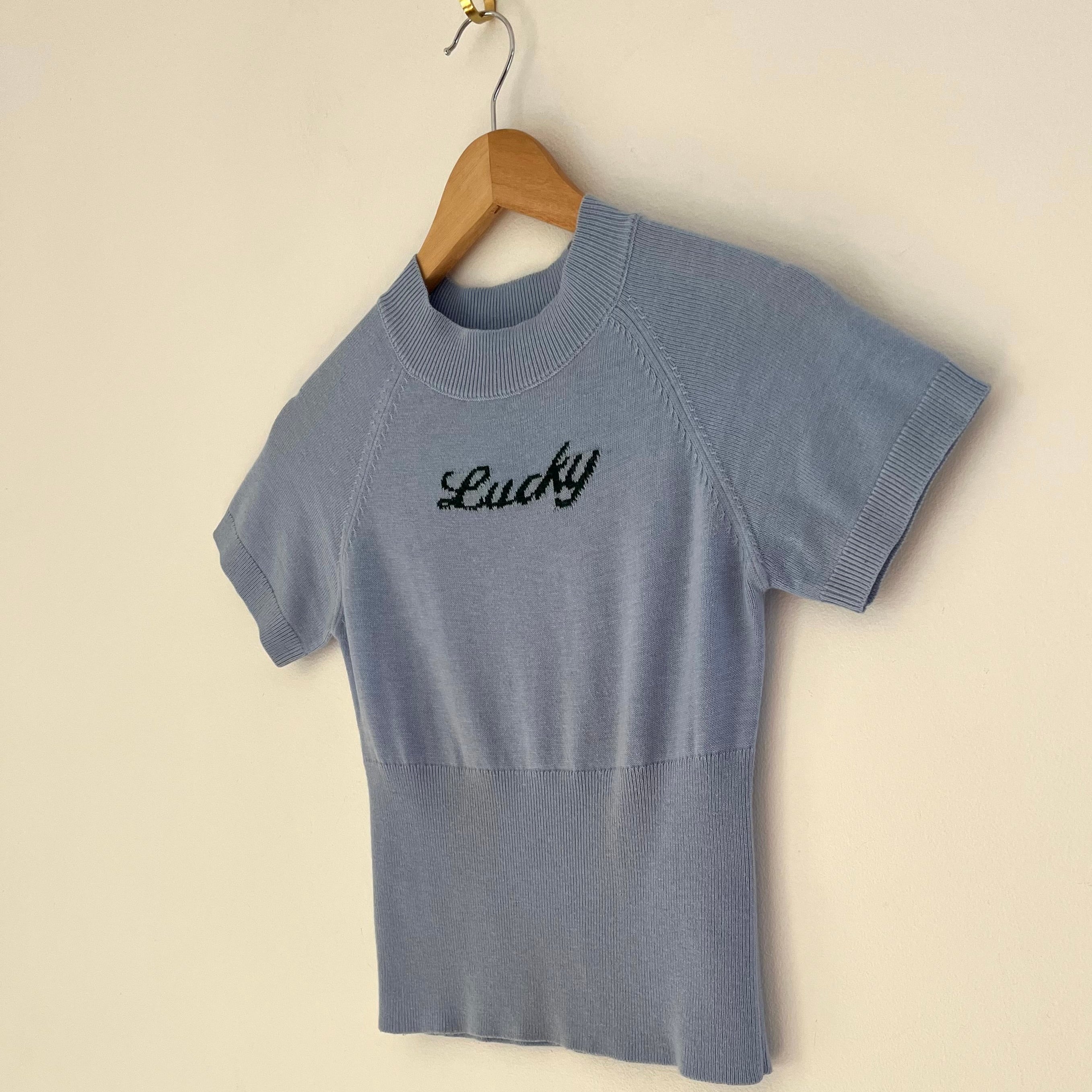 Little Yarn LUCKY Knit Top in Blue.