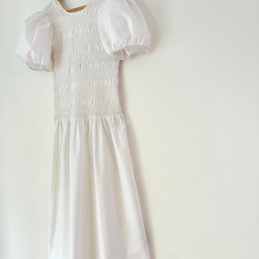 Ganni Cotton Poplin Shirred Midi Dress Size 38/M/AU10.