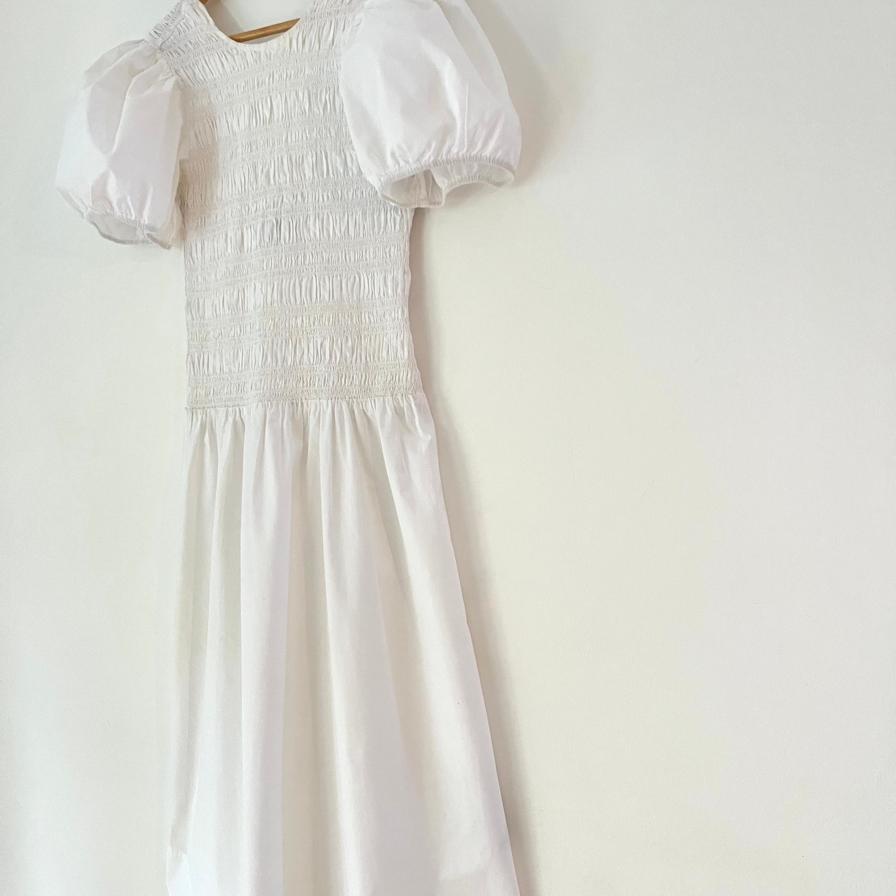 Ganni Cotton Poplin Shirred Midi Dress Size 38/M/AU10.