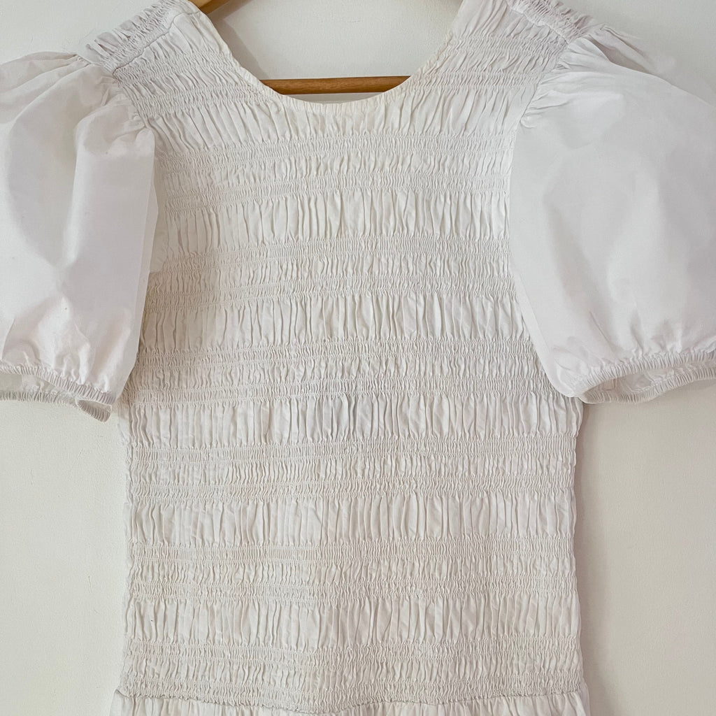 Ganni Cotton Poplin Shirred Midi Dress Size 38/M/AU10.