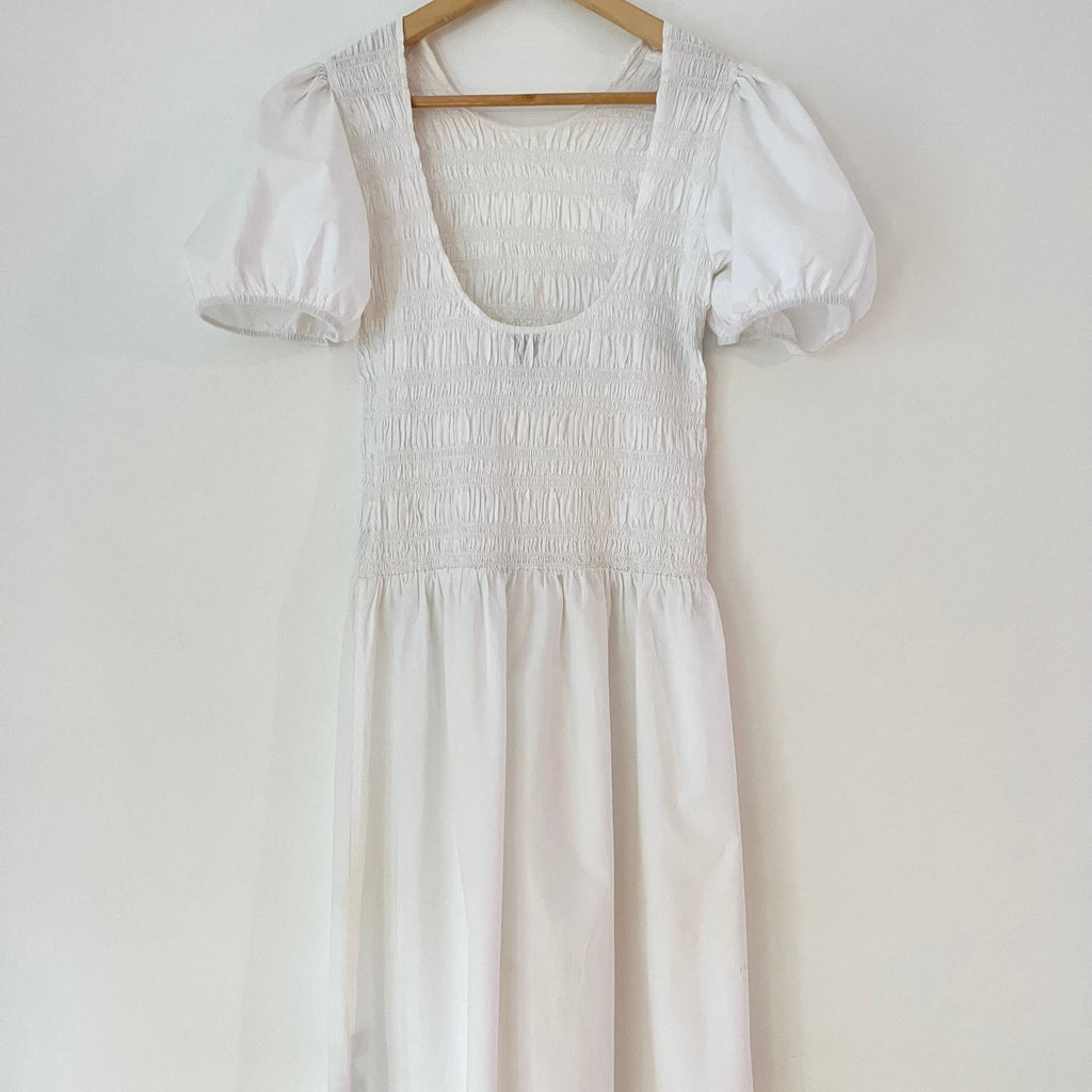 Ganni Cotton Poplin Shirred Midi Dress Size 38/M/AU10.