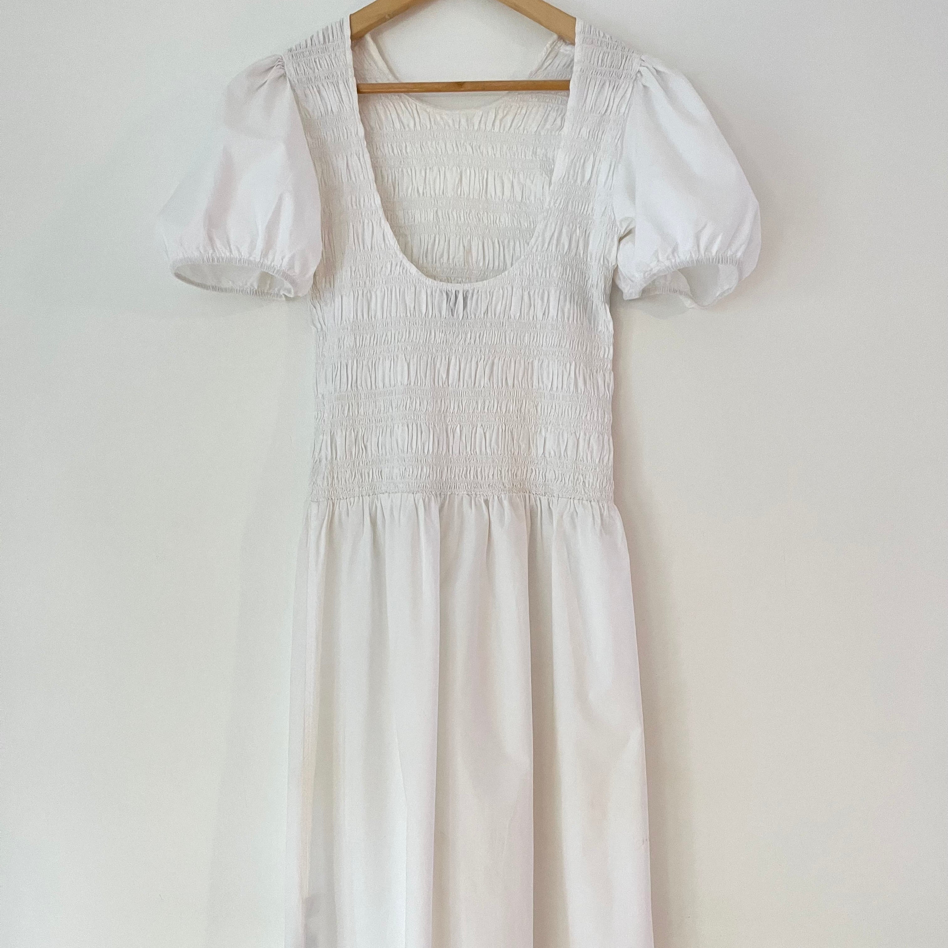 Ganni Cotton Poplin Shirred Midi Dress Size 38/M/AU10.