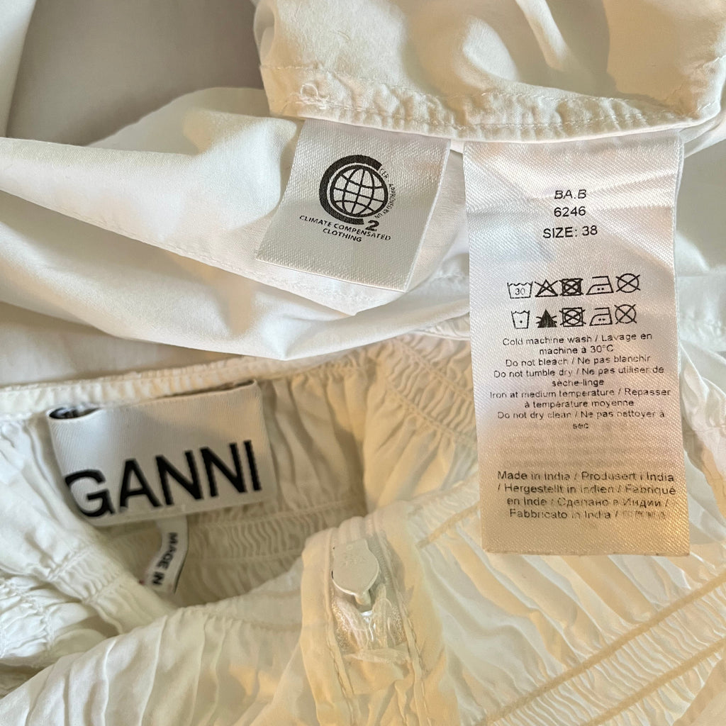 Ganni Cotton Poplin Shirred Midi Dress Size 38/M/AU10.