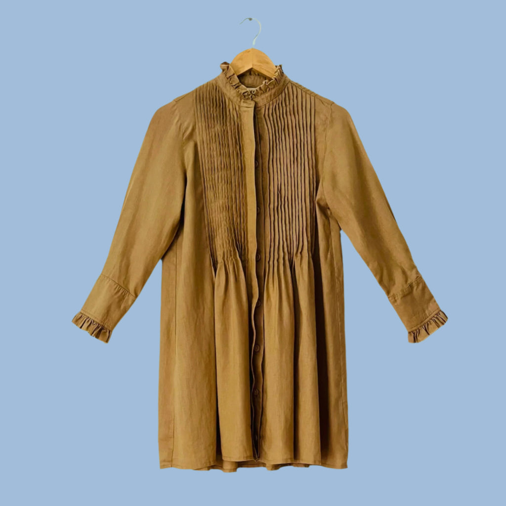 Morton Mac Linen Shirt Dress in Light Brown.