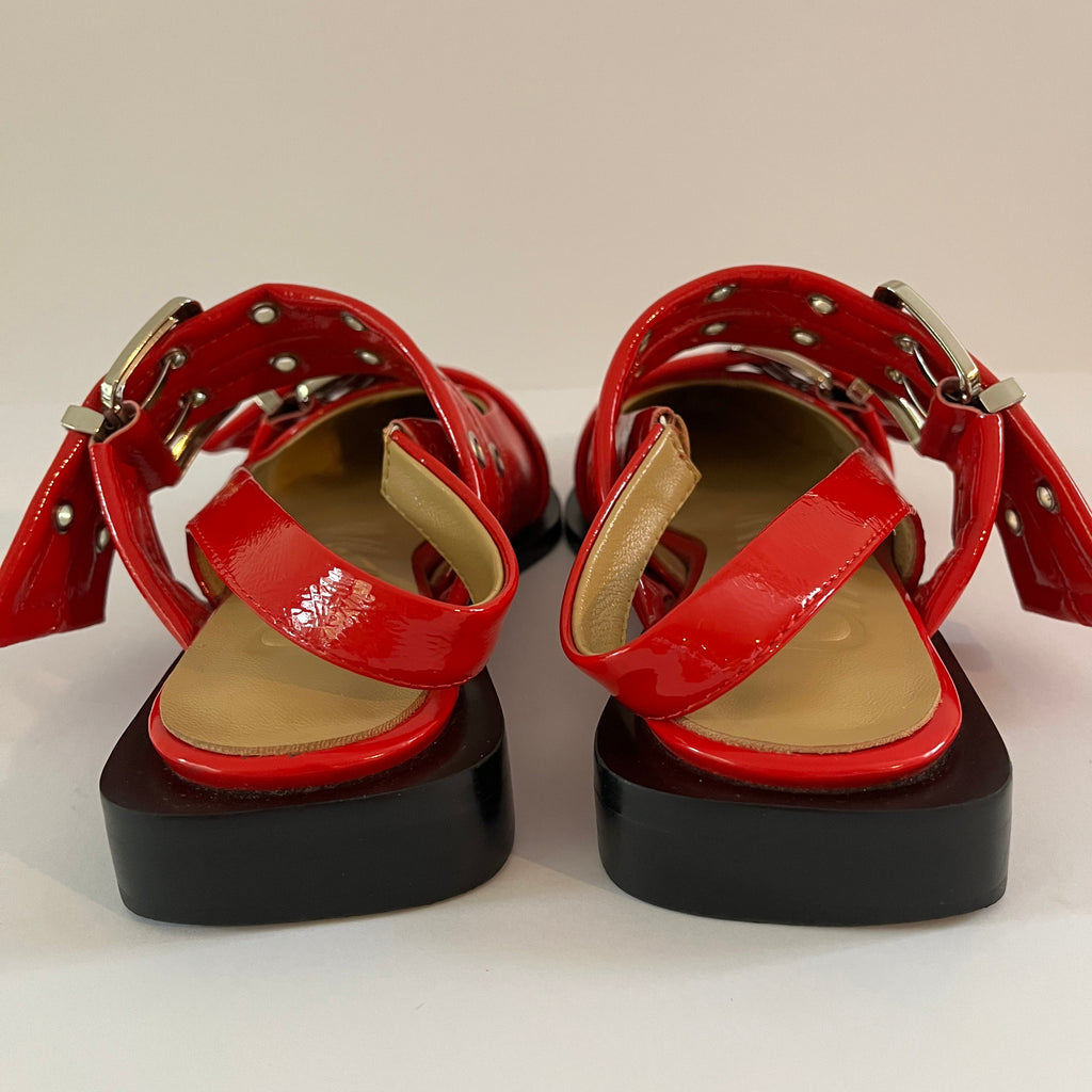 Ganni Feminine Buckle Ballerinas in Red Size EU37/AU6.