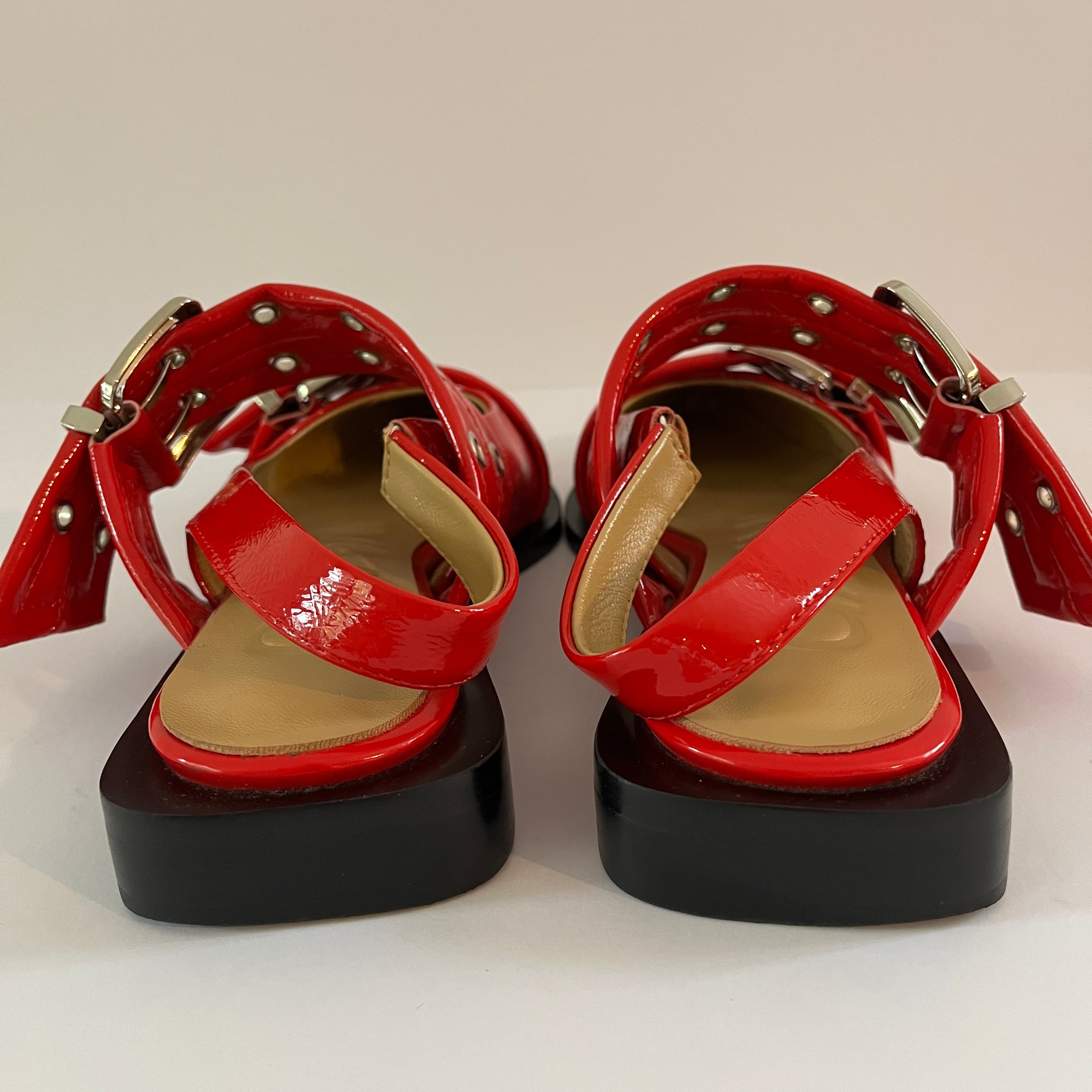 Ganni Feminine Buckle Ballerinas in Red Size EU37/AU6.