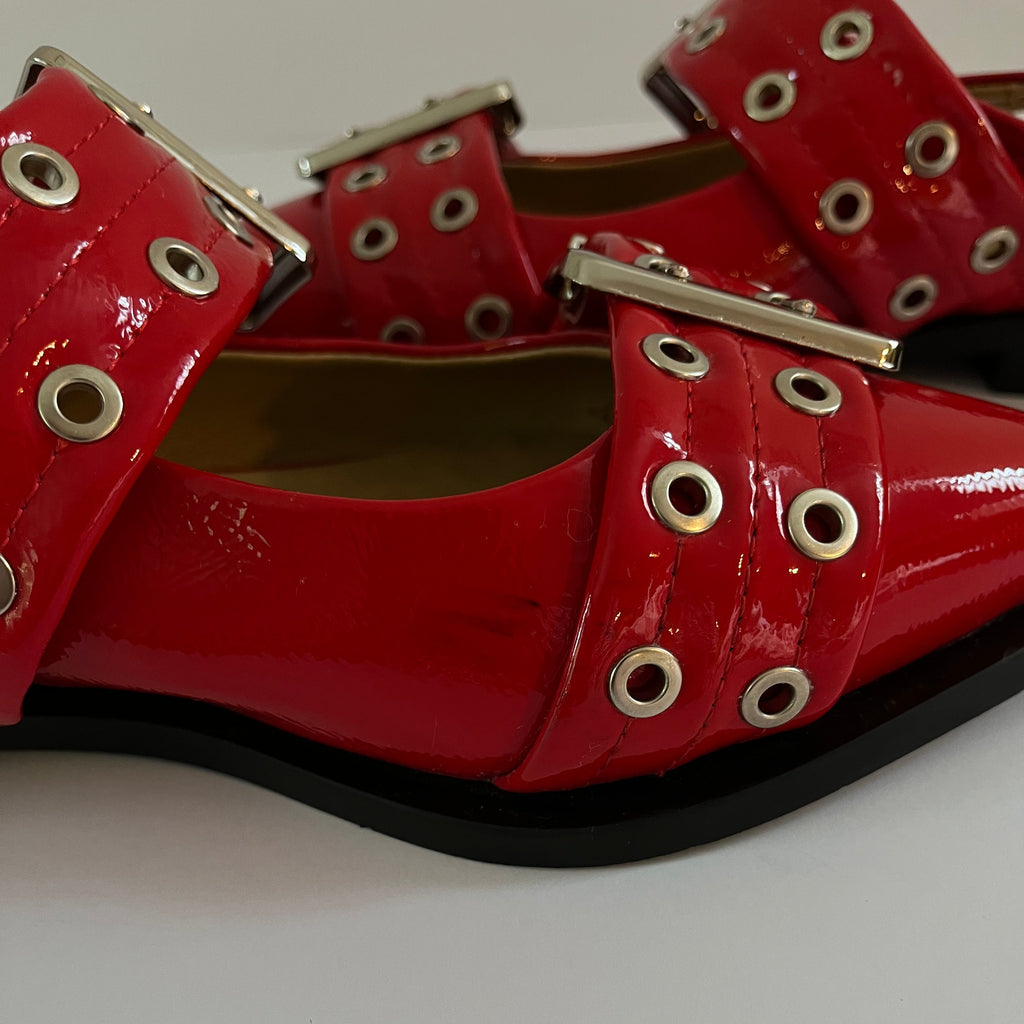 Ganni Feminine Buckle Ballerinas in Red Size EU37/AU6.