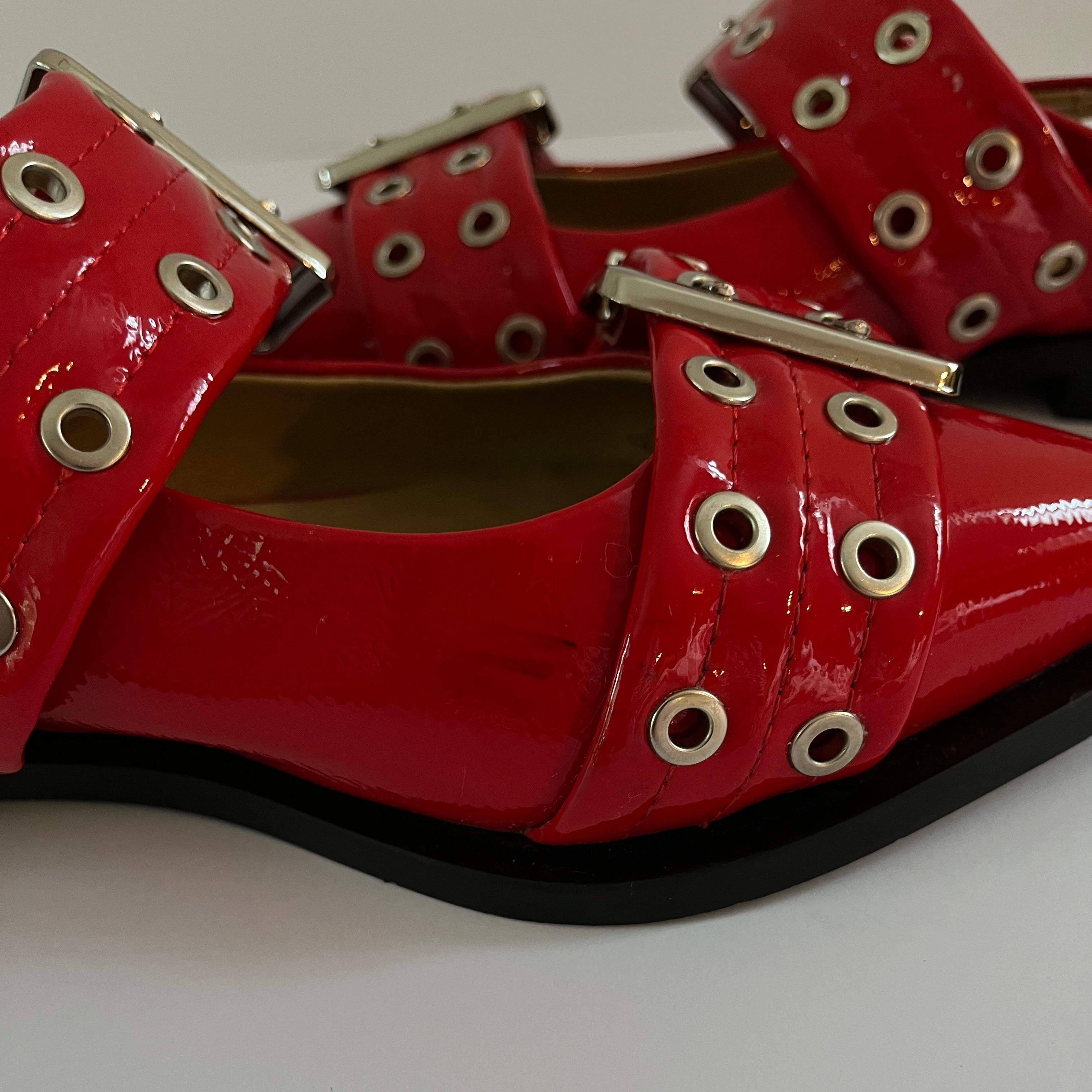 Ganni Feminine Buckle Ballerinas in Red Size EU37/AU6.