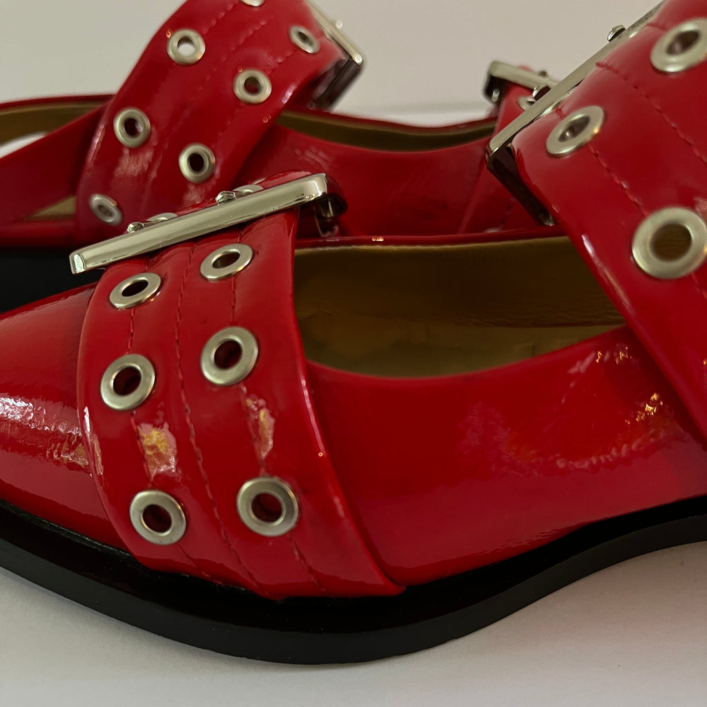 Ganni Feminine Buckle Ballerinas in Red Size EU37/AU6.