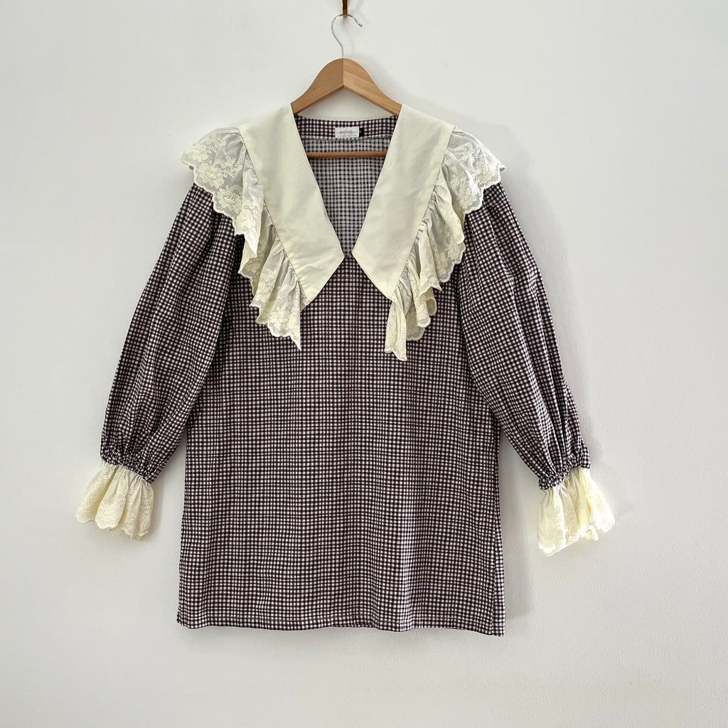 Par Moi Archives Gingham Ruffle Collar Mini Dress.