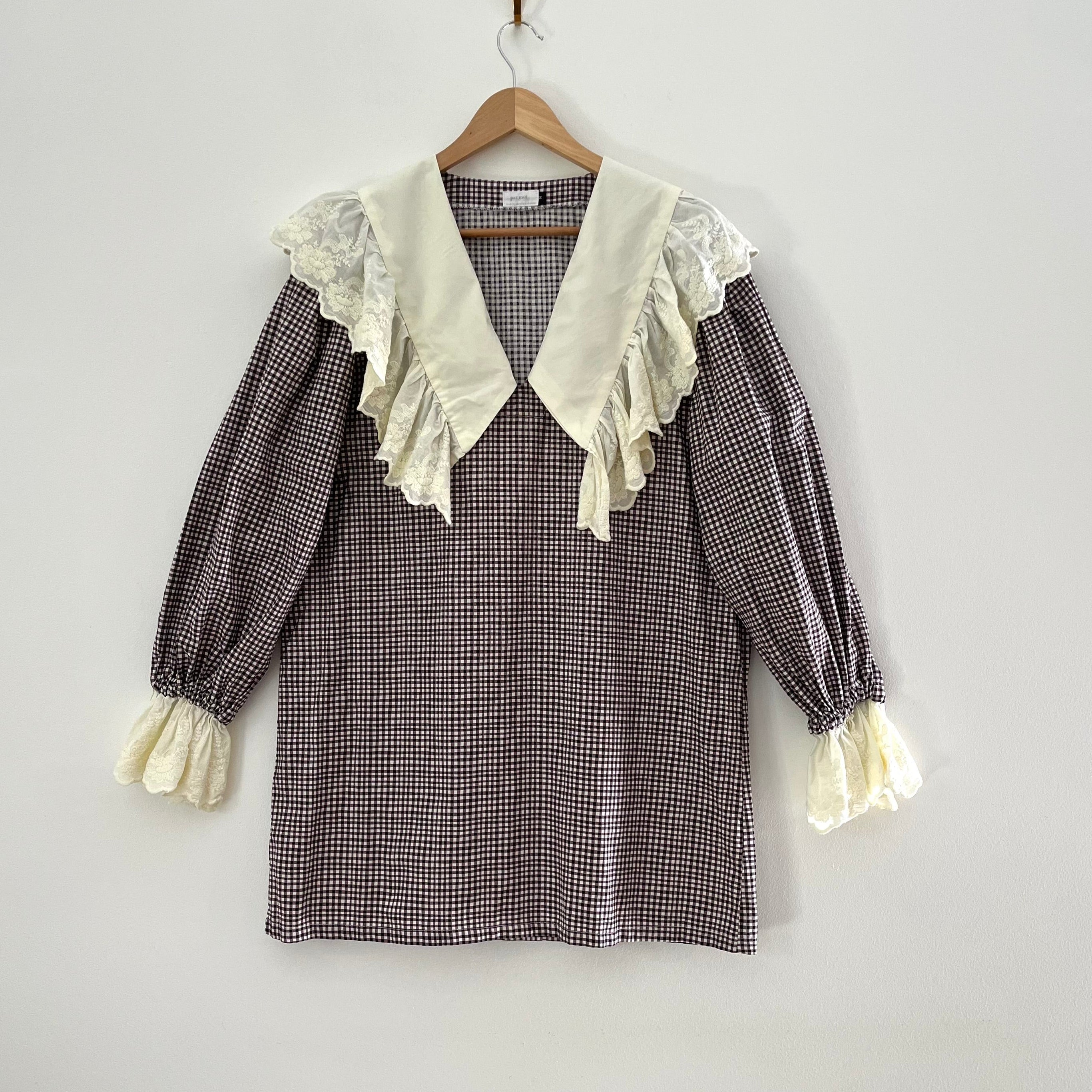 Par Moi Archives Gingham Ruffle Collar Mini Dress.