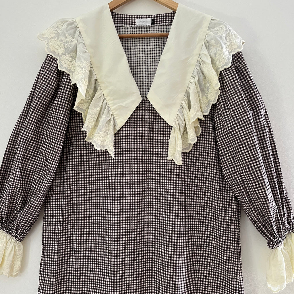 Par Moi Archives Gingham Ruffle Collar Mini Dress.