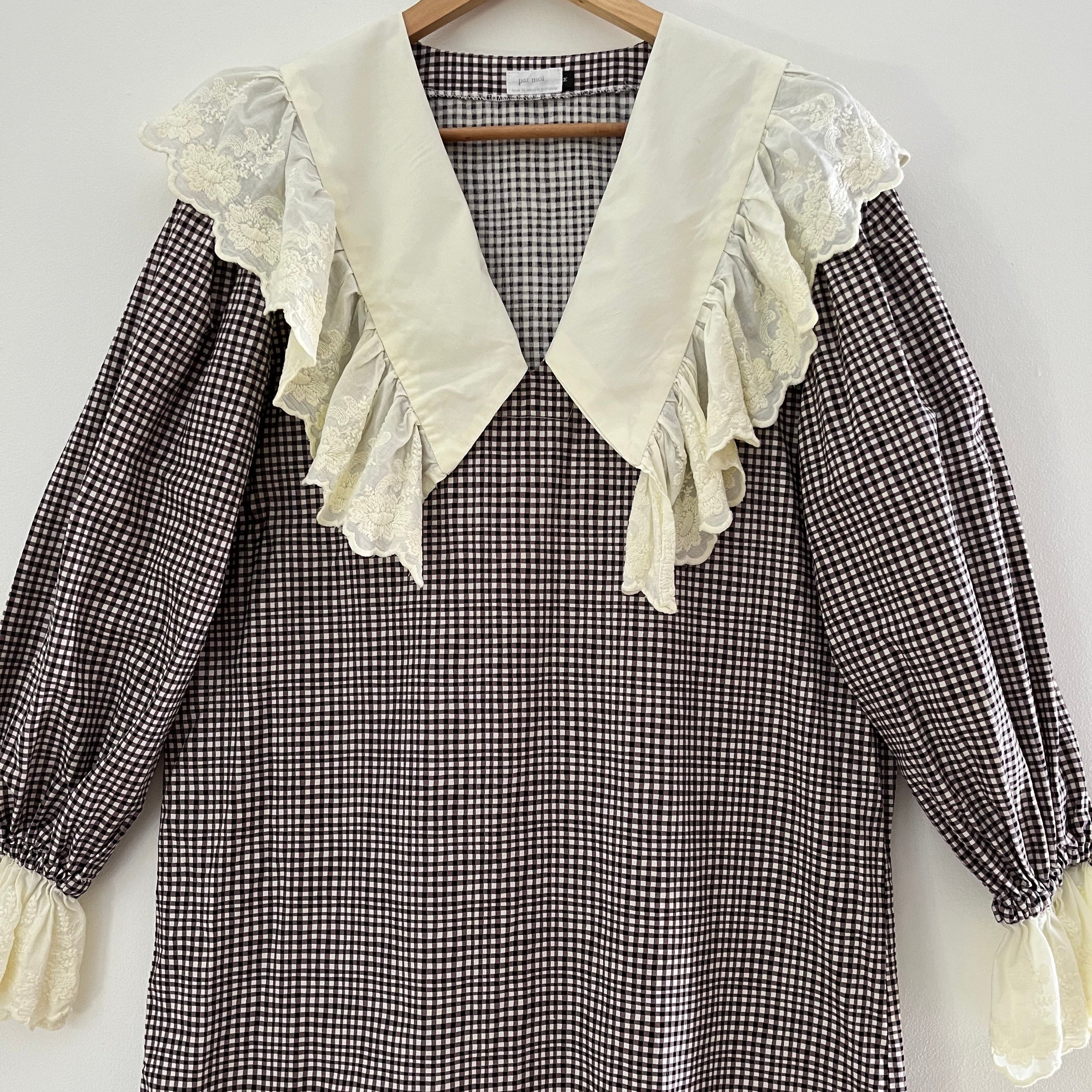 Par Moi Archives Gingham Ruffle Collar Mini Dress.