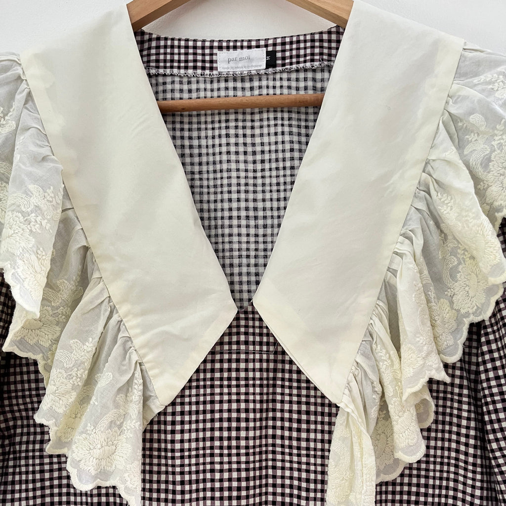 Par Moi Archives Gingham Ruffle Collar Mini Dress.