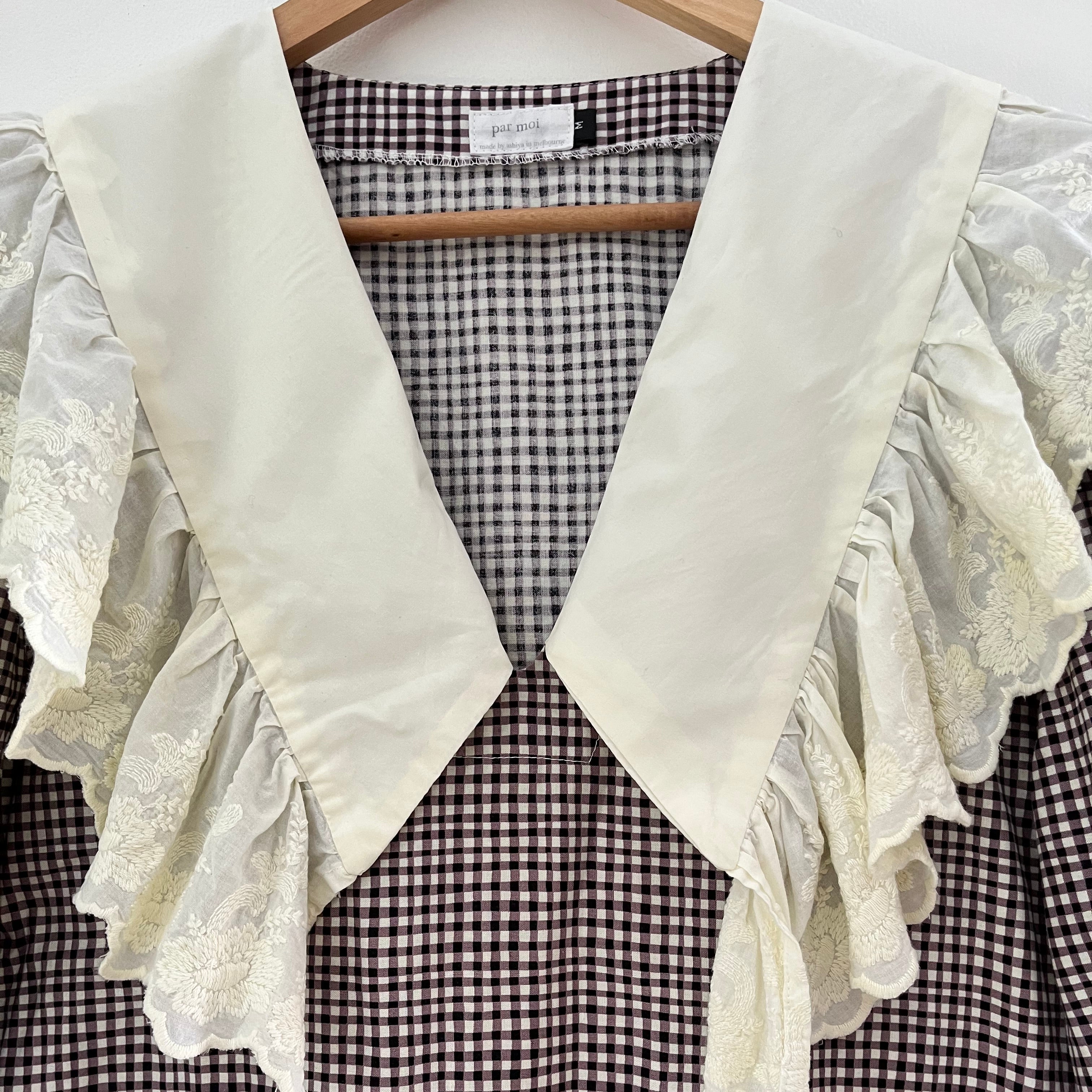 Par Moi Archives Gingham Ruffle Collar Mini Dress.